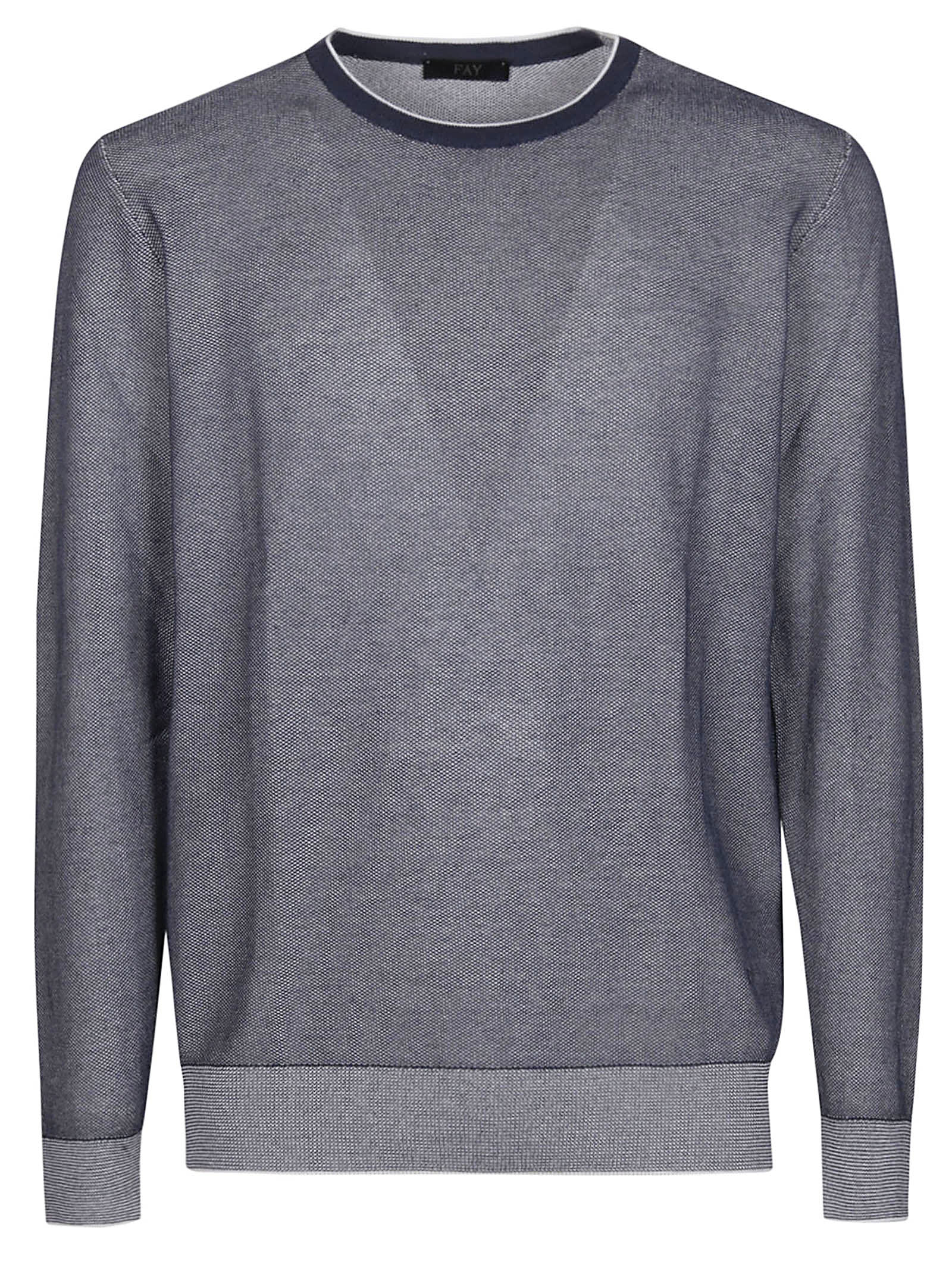 Fay Round Neck Oxford Sweater In Bluette Chiaro/bianco