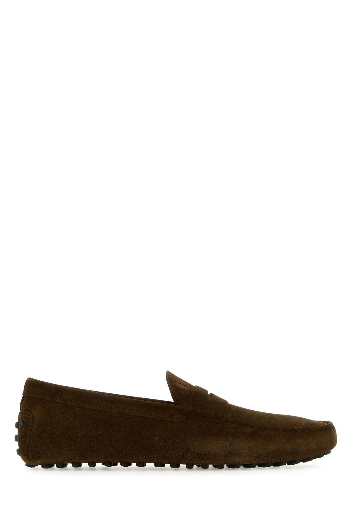 Shop Tod's Dark Brown Suede Leather Gommino Loafers In Testa Di Moro
