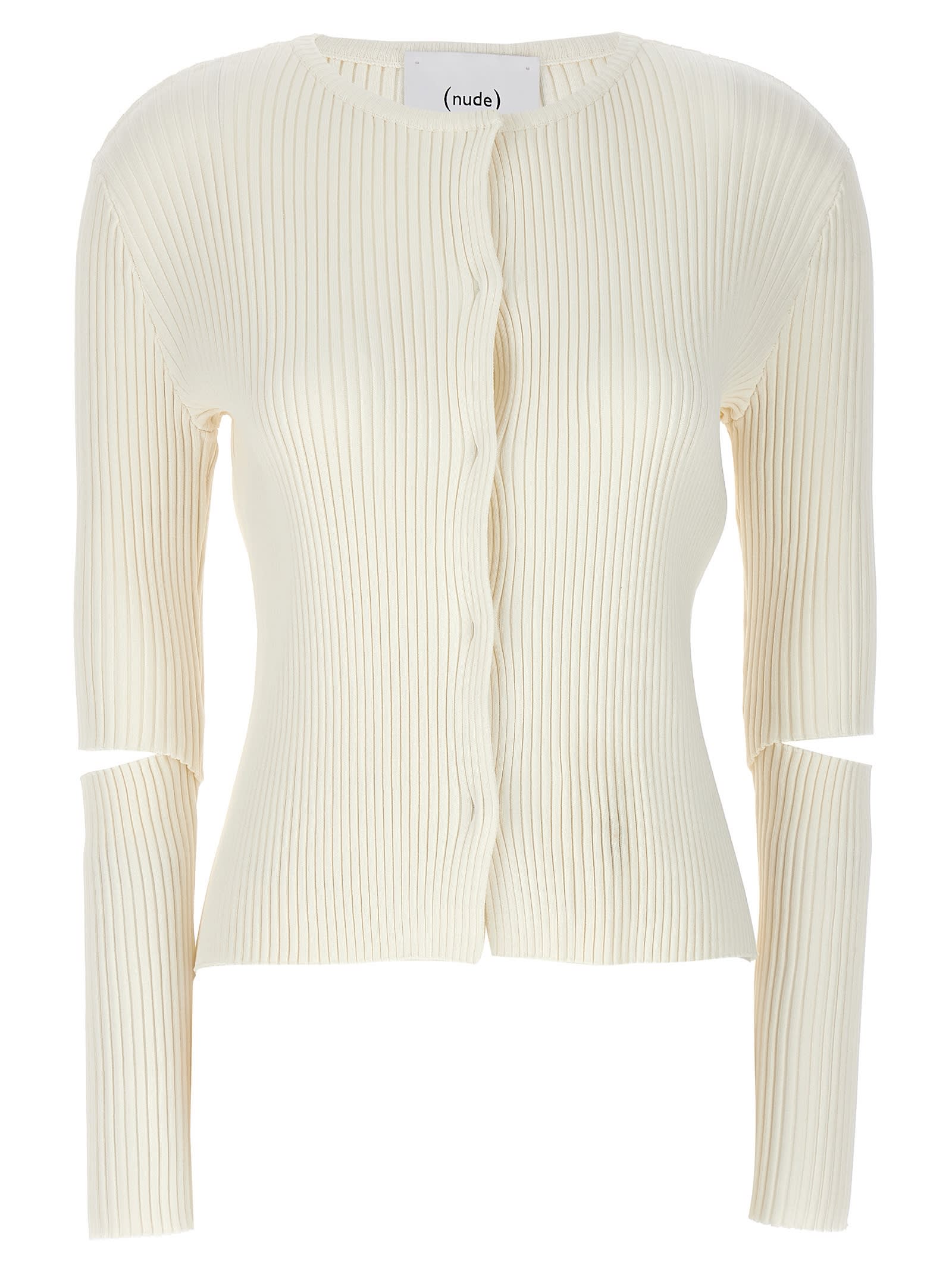 Shop Nude Cutout Detail Ribbed Cardigan In White