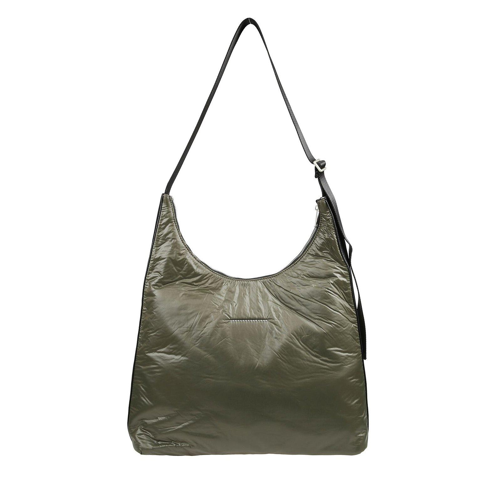 Shop Mm6 Maison Margiela Logo Patch Padded Large Shoulder Bag In Forest Night