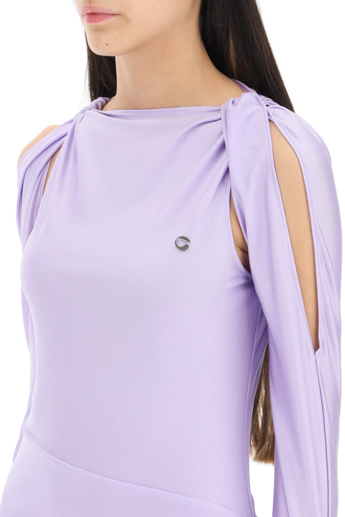 Shop Coperni Draped Mini Dress With Cut-out Details In Lilac (purple)