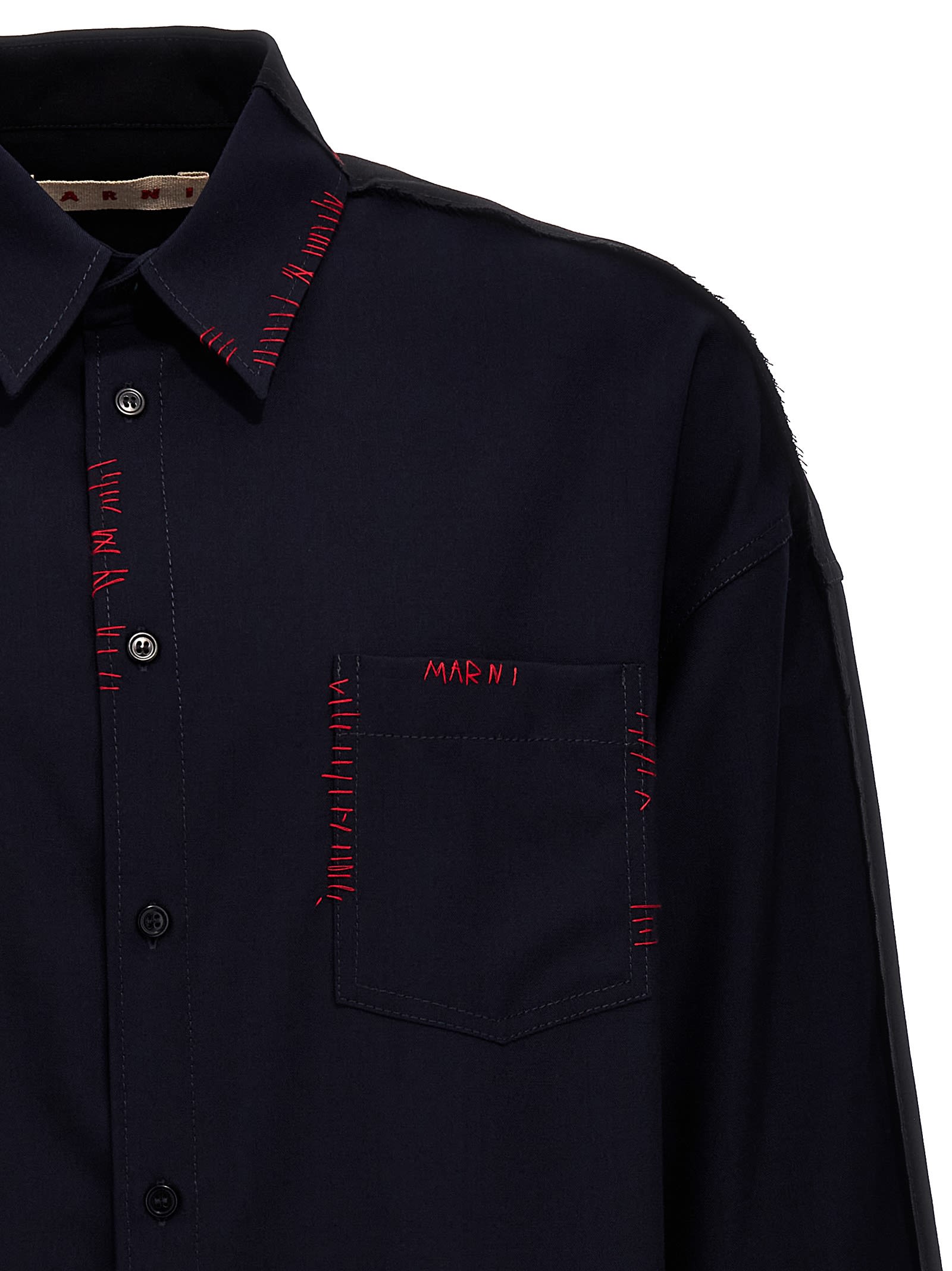 Shop Marni Cool Wool Shirt With Contrast Stitching