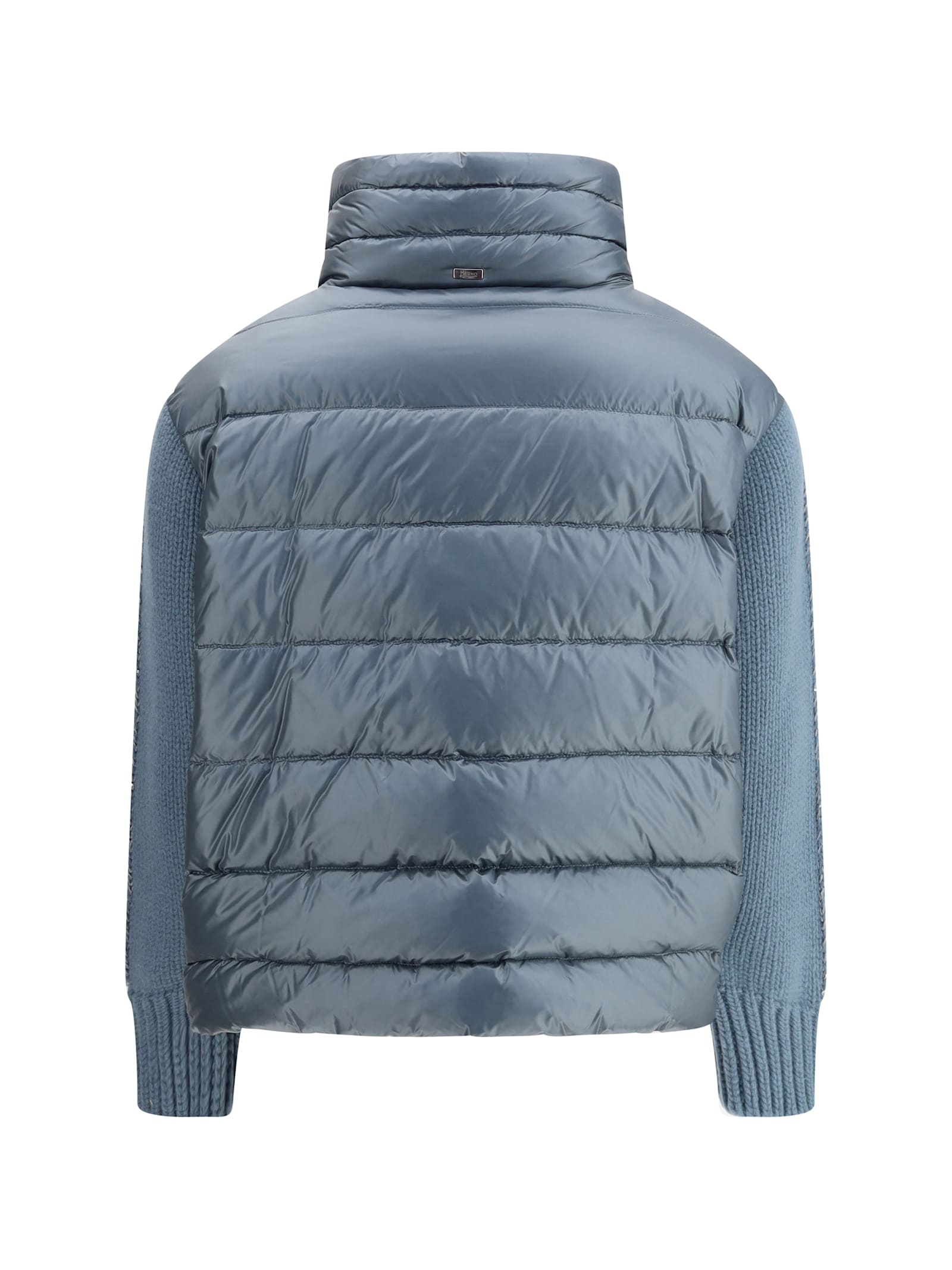 Herno Women Down Jacket With Wool Sleeves In Blue