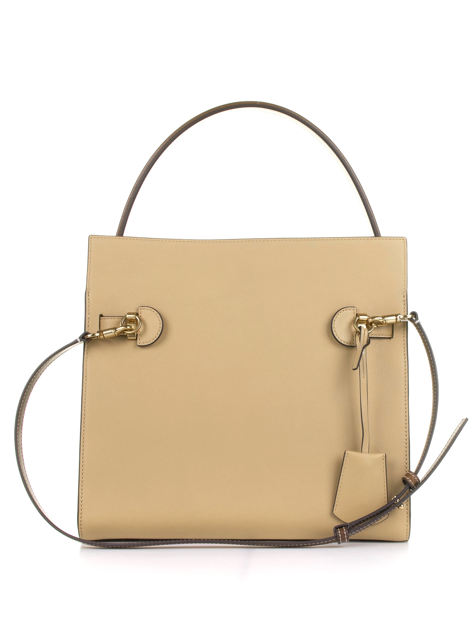Shop Tory Burch Double Lee Radziwill Bag In Leather In Dark Sand