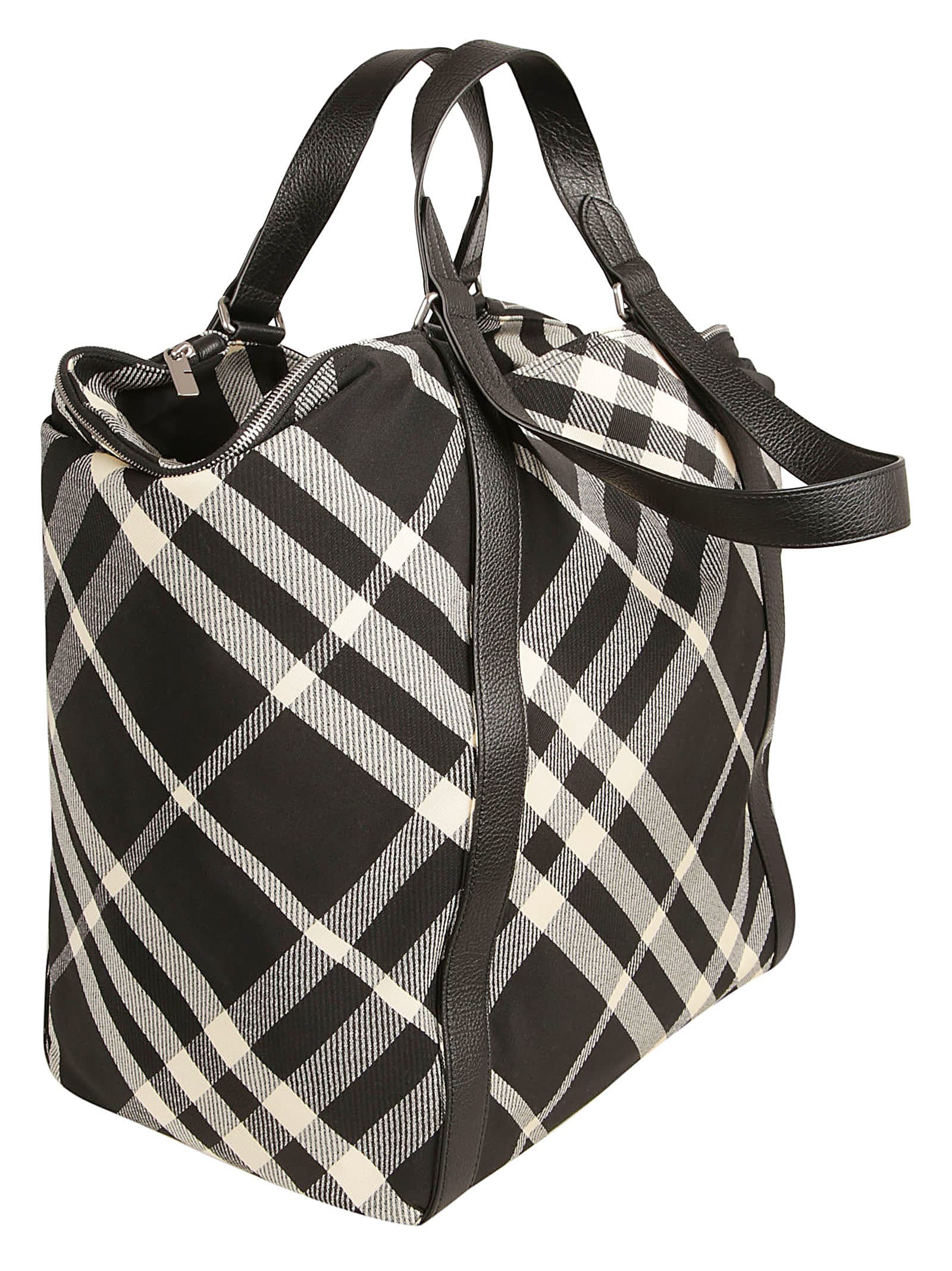 Shop Burberry Check Patterned Tote In Black/calico