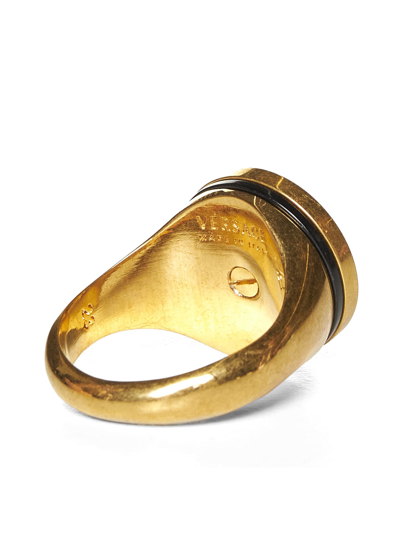 Shop Versace Ring In Black Tribute Gold