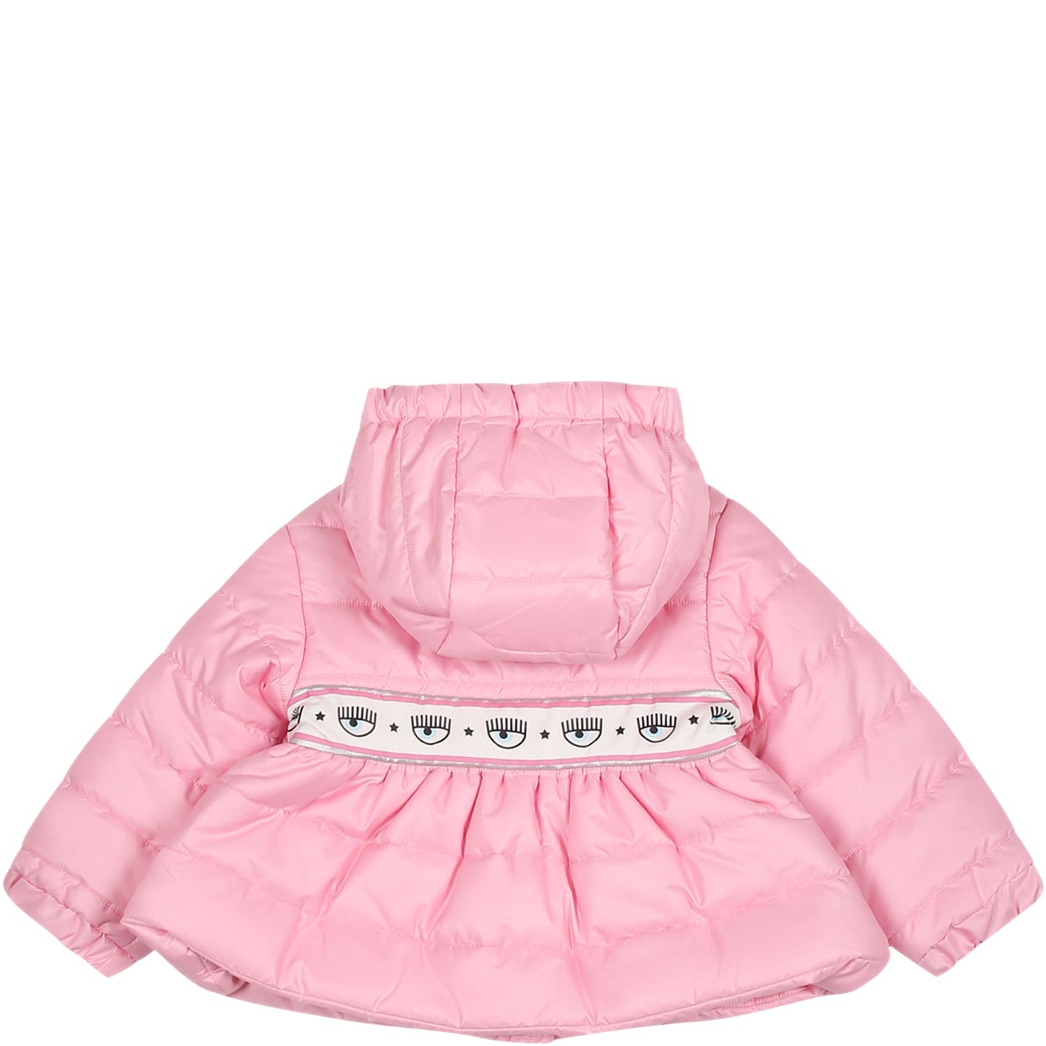 Shop Chiara Ferragni Pink Down Jacket For Baby Girl With Eyestar
