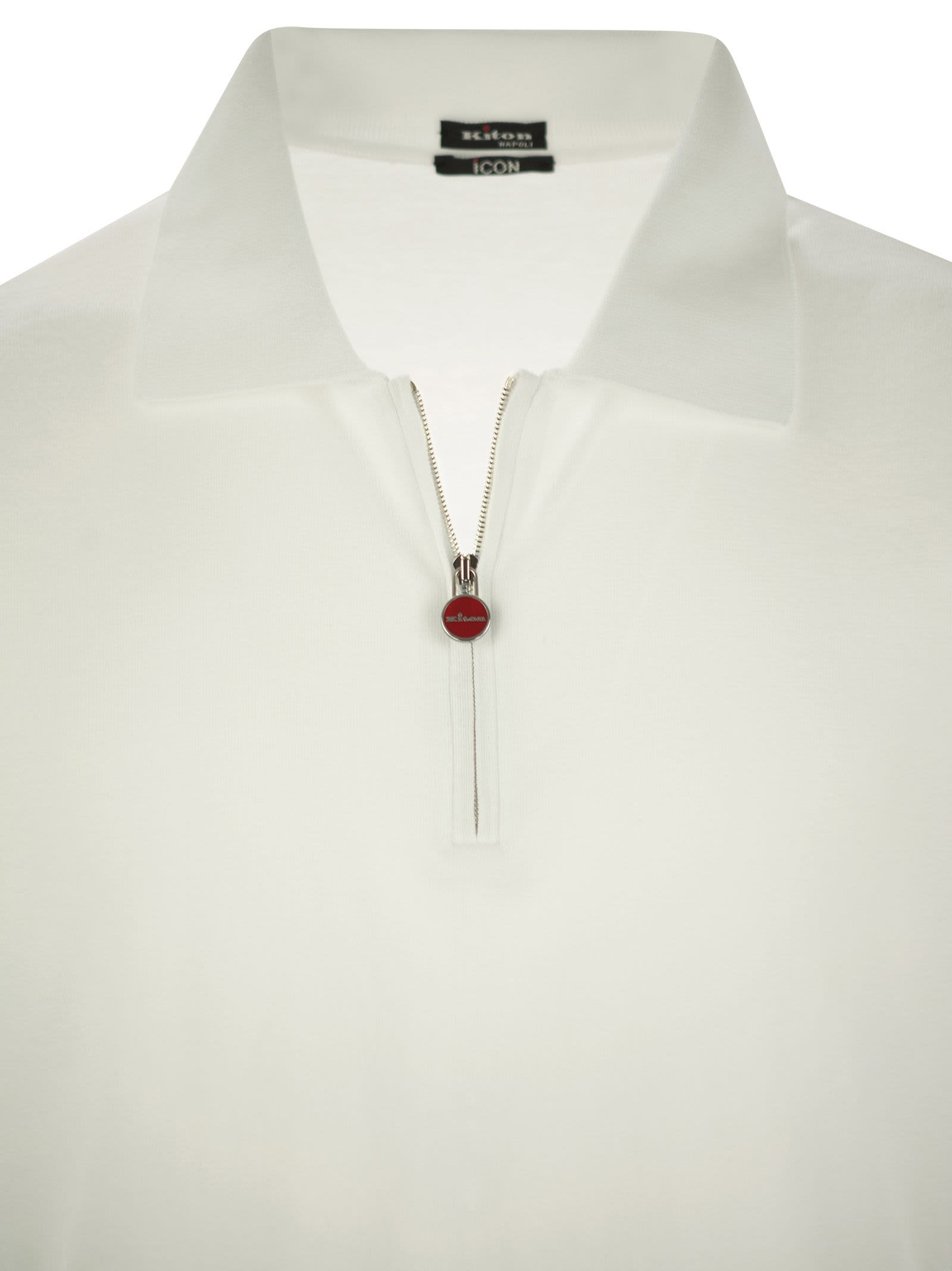 Shop Kiton Short-sleeved Polo-zip In White