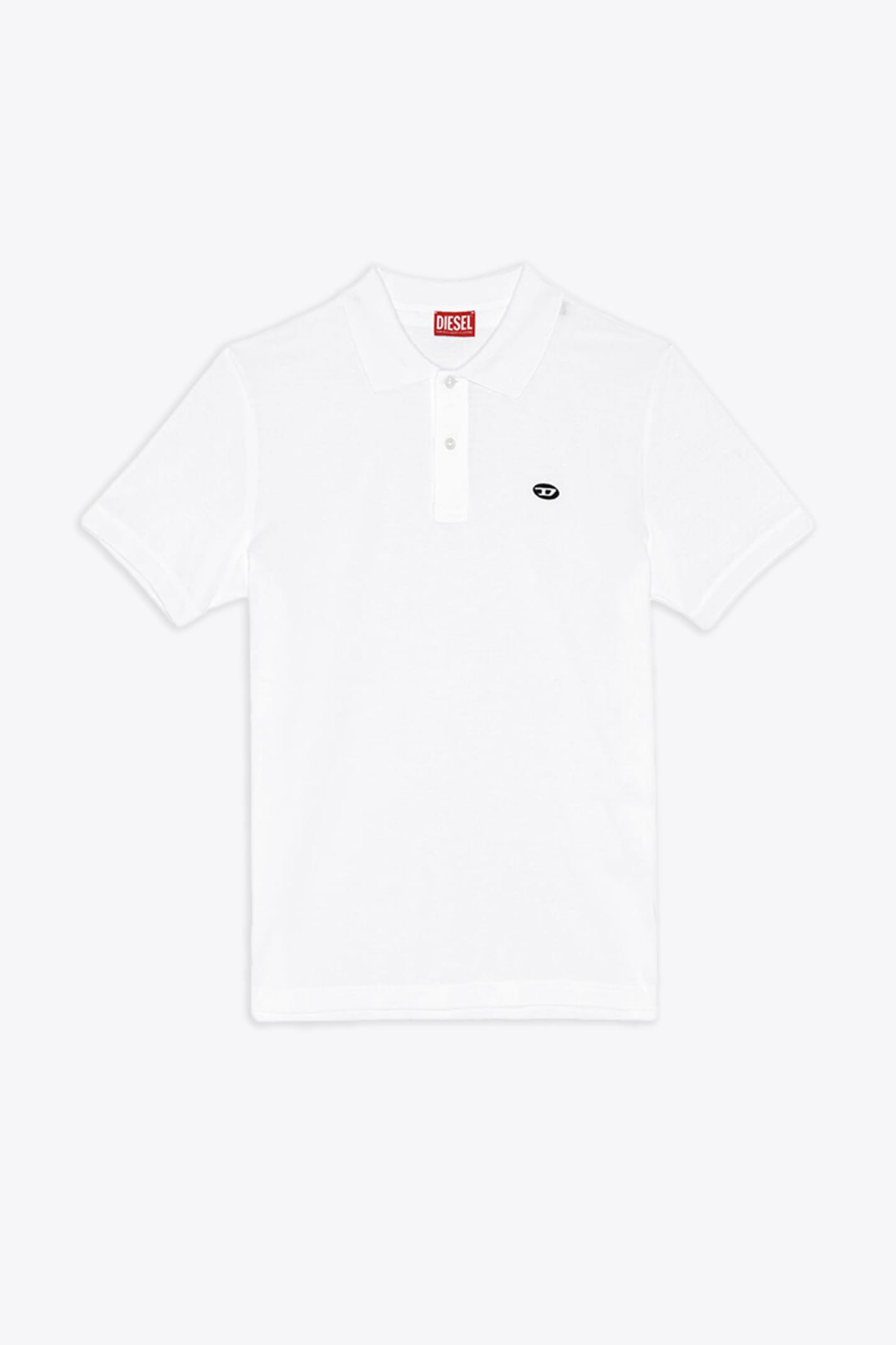 Shop Diesel T-smith-doval-pj White Polo Shirt With Oval D Logo Patch - T Smith Doval Pj In Bianco