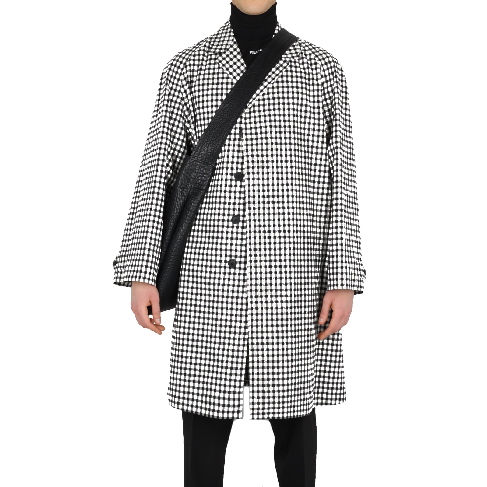 Prada Black Embroidered Cotton Overcoat In Black