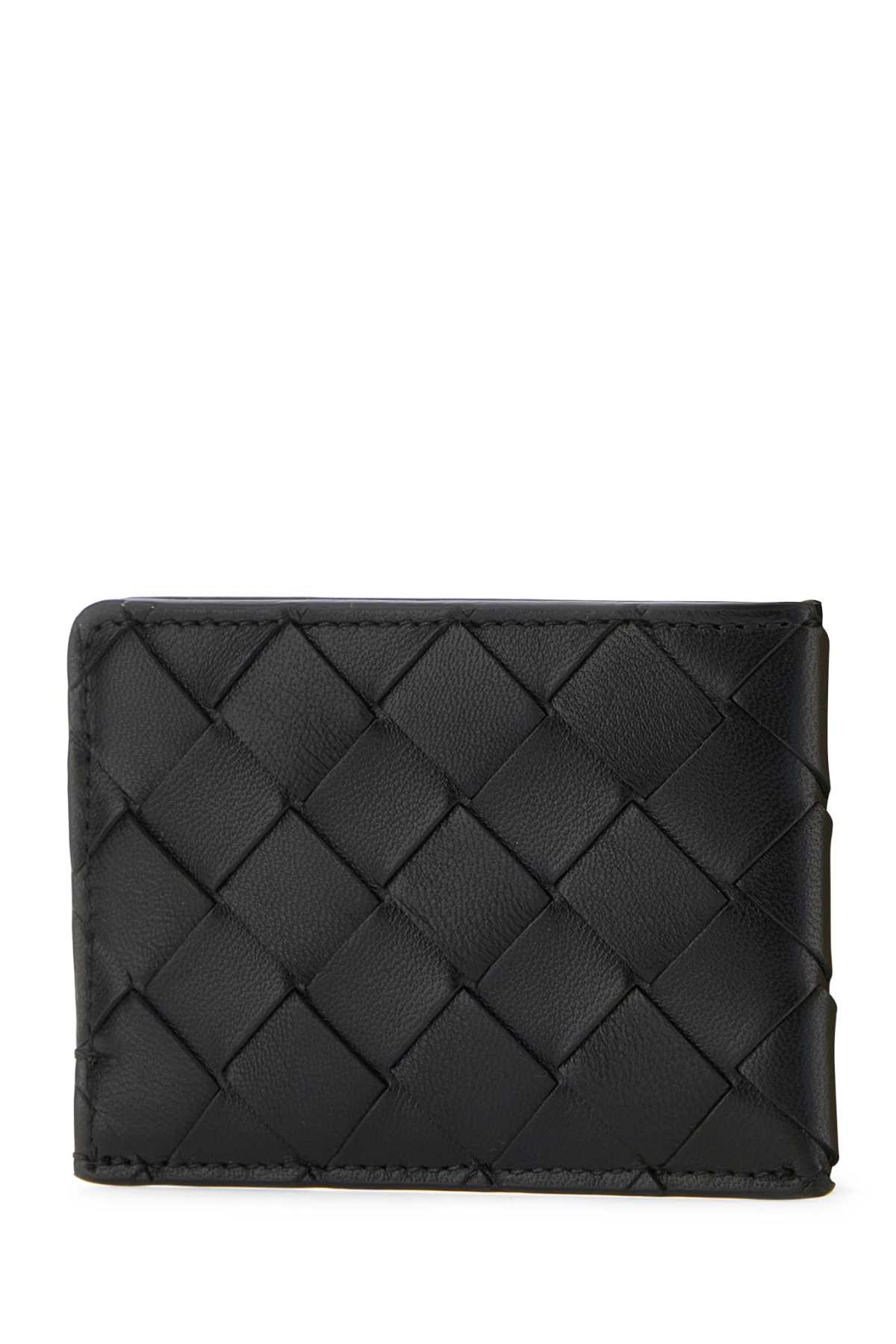 Shop Bottega Veneta Black Leather Cardholder In Blackgold