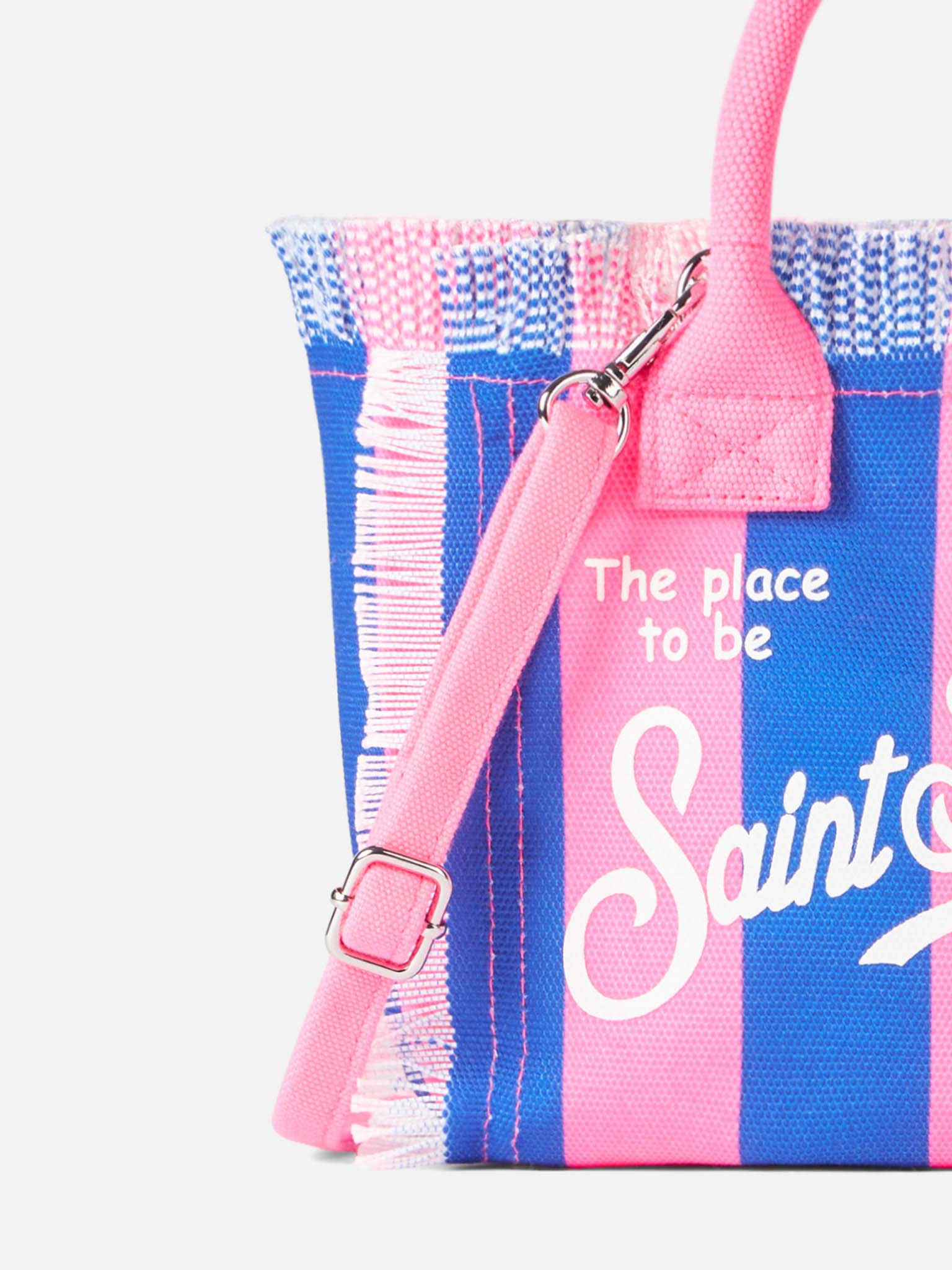 Shop Mc2 Saint Barth Mini Vanity Striped Canvas Handbag In Pink