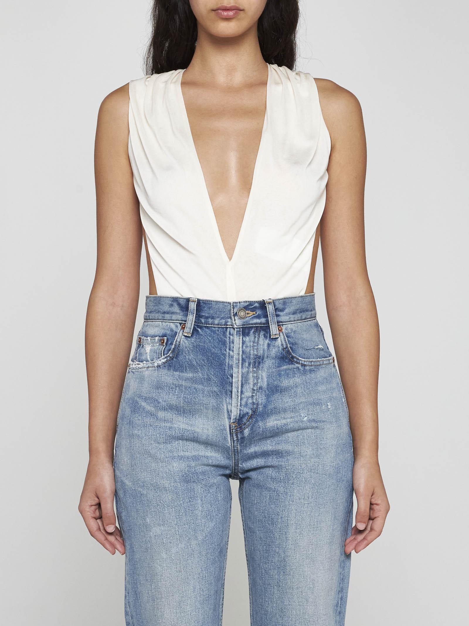 Saint Laurent Viscose Halter-neck Bodysuit In Cream