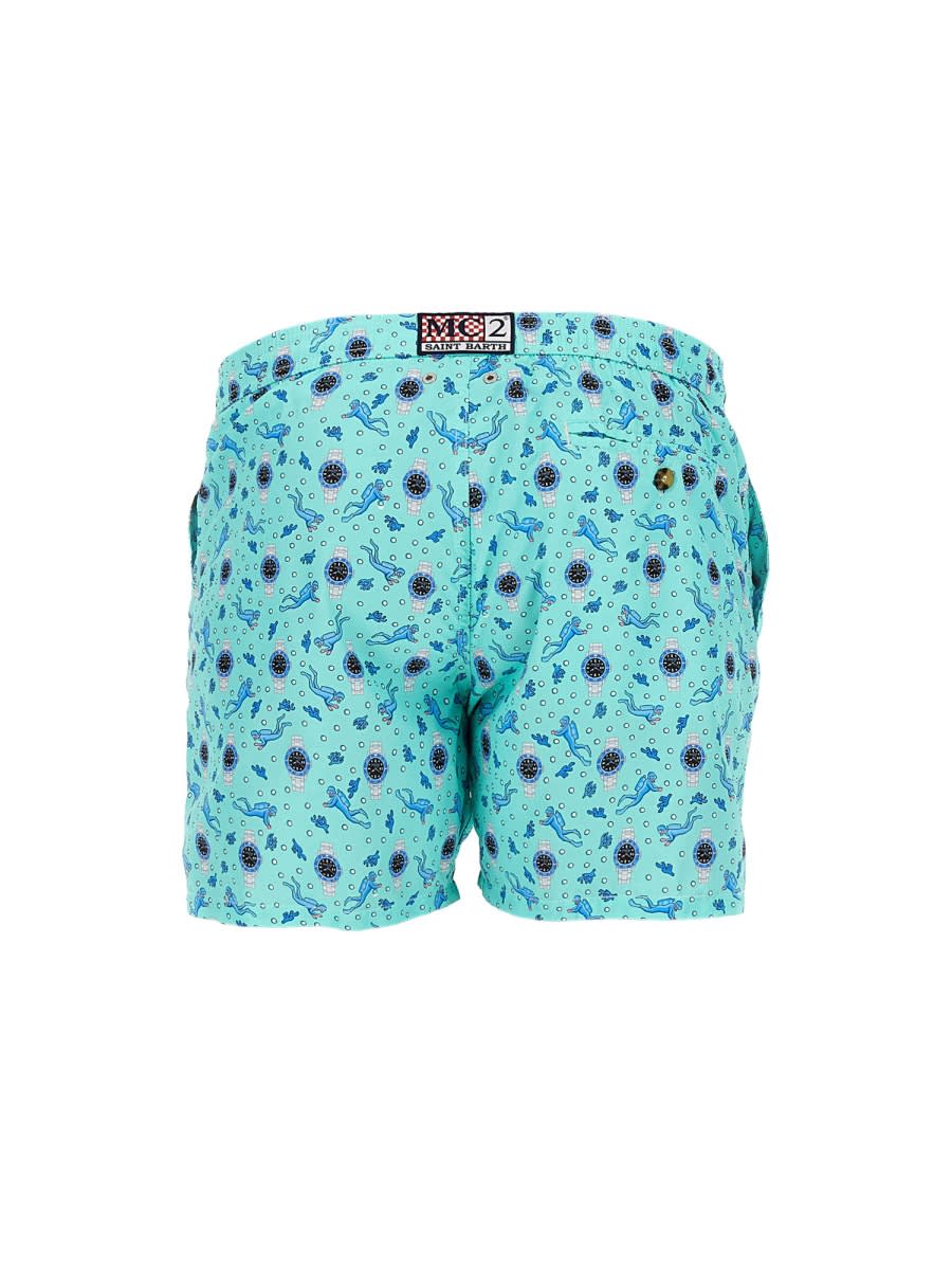 Shop Mc2 Saint Barth Boxer Swimsuit With Print In Baby Blue