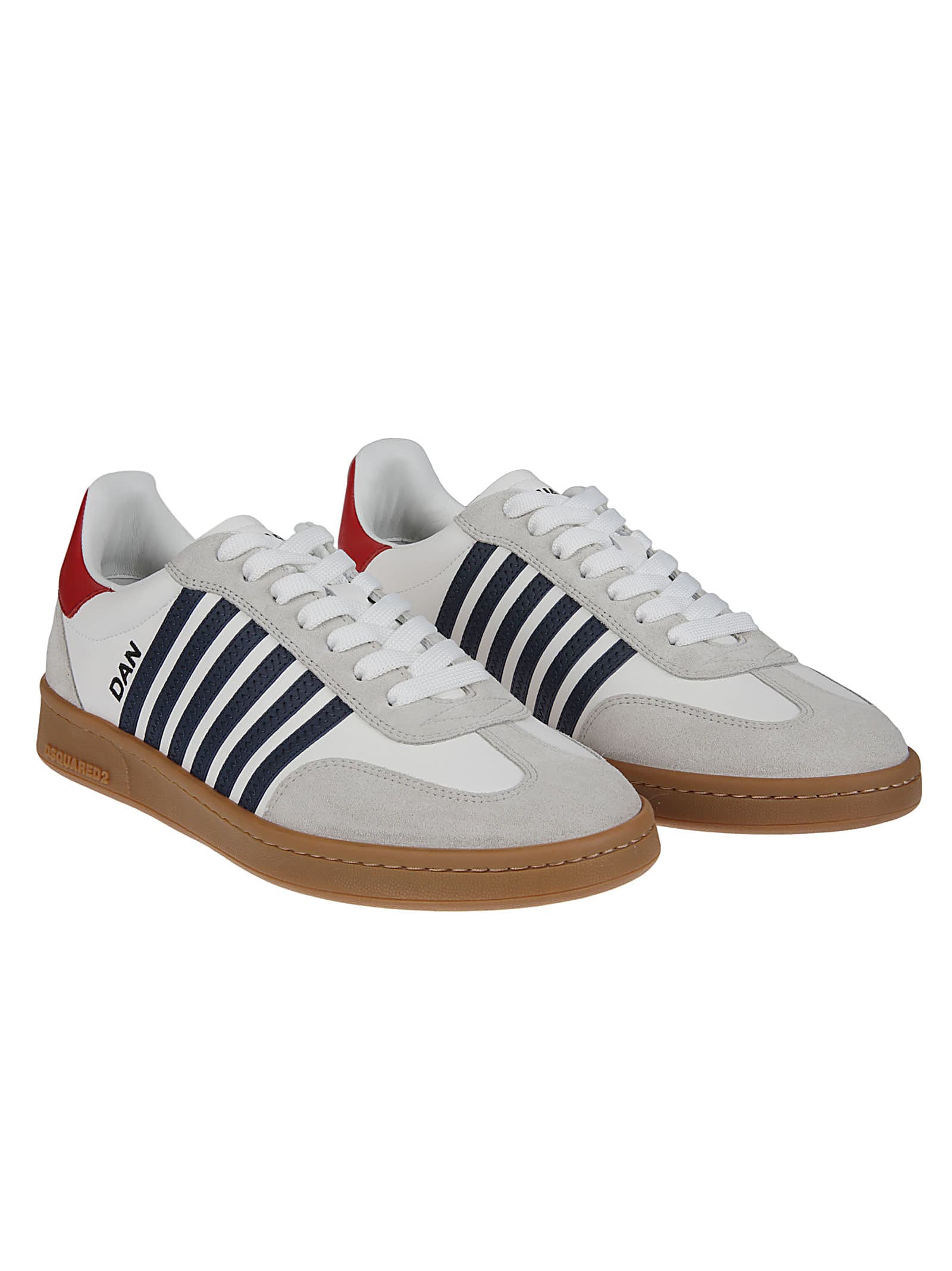 Shop Dsquared2 Boxer Lace-up Low Top Sneakers In Bianco/blu/rosso