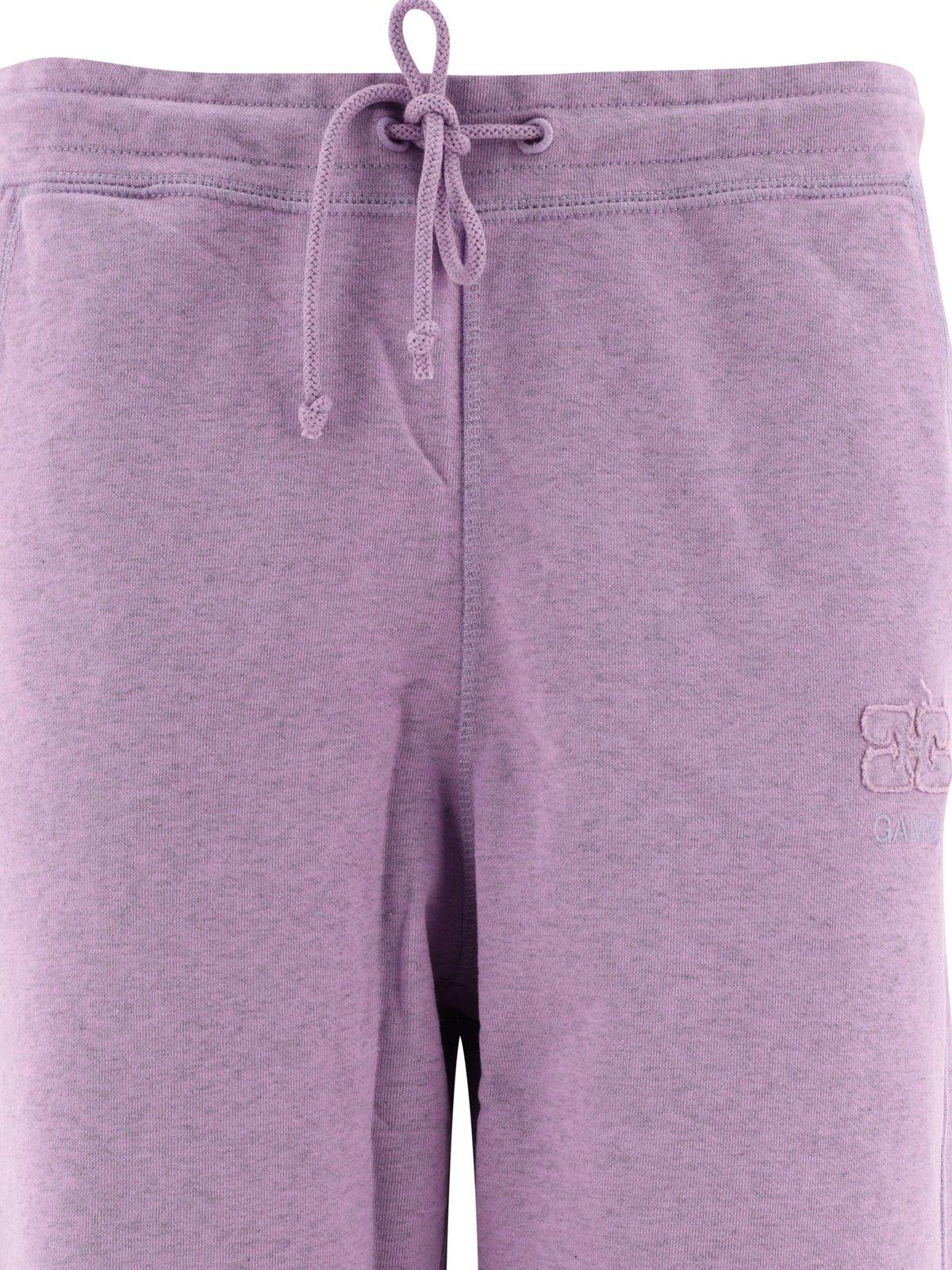 Shop Ganni Logo-embroidered Drawstring Pants In Lilac