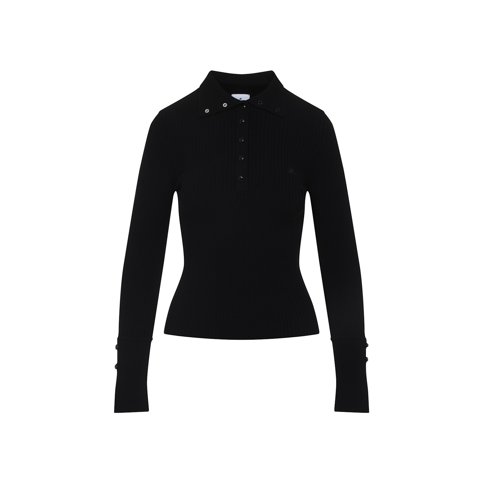Courrèges Fitted Ribbed Long-sleeve Top With Unique Collar In Black