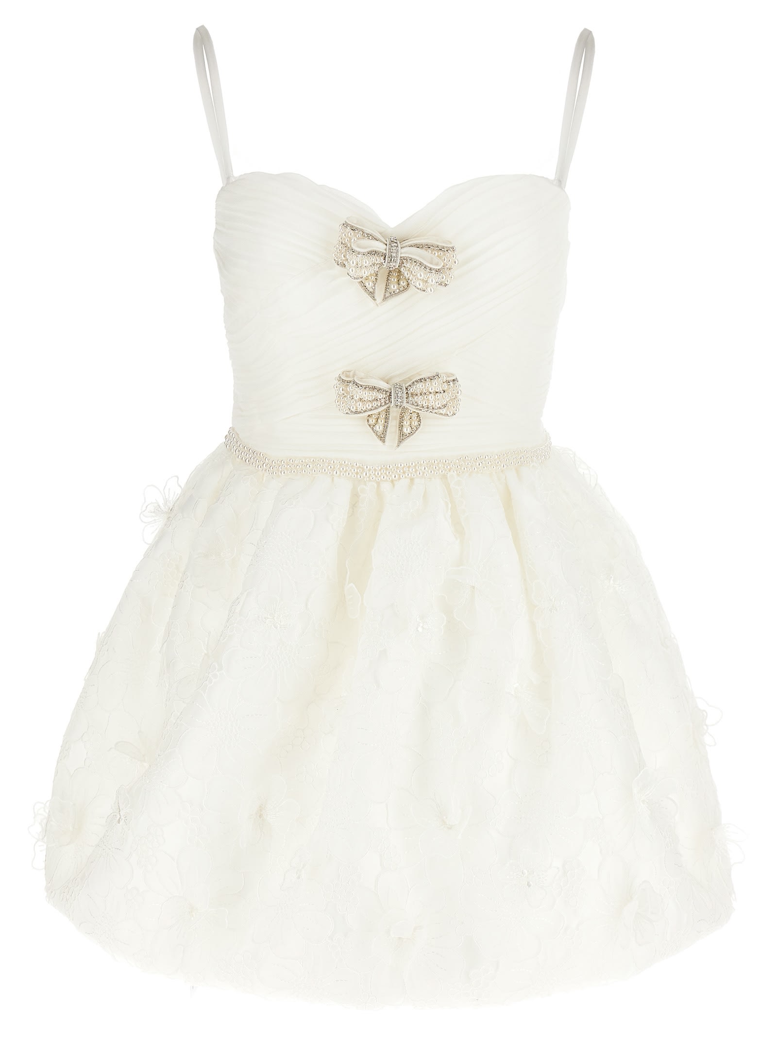 white Organza Bow Mini Dress