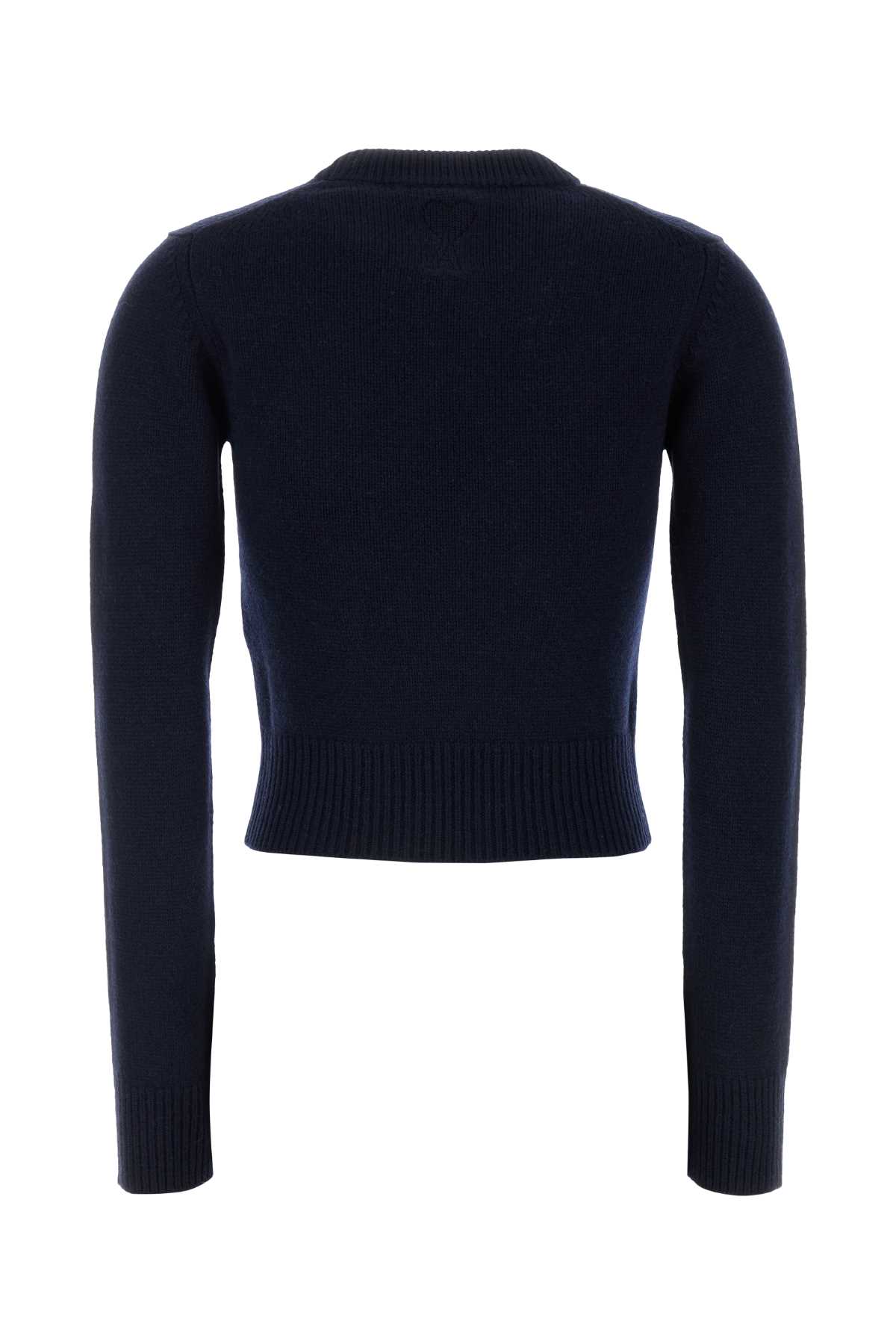 Shop Ami Alexandre Mattiussi Navy Blue Wool Blend Sweater In Navygreenaquanude