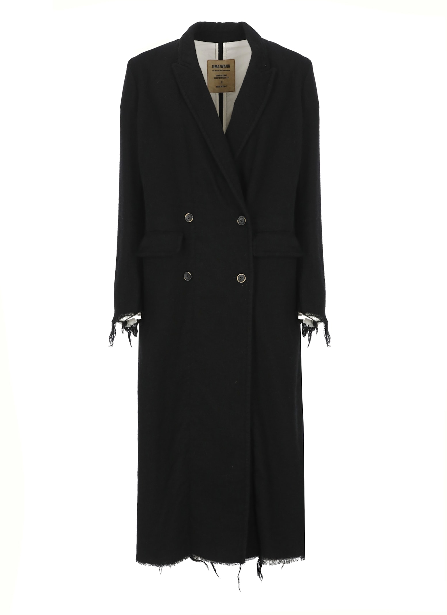 Uma Wang Long Double-breasted Wool Blend Coat In Black