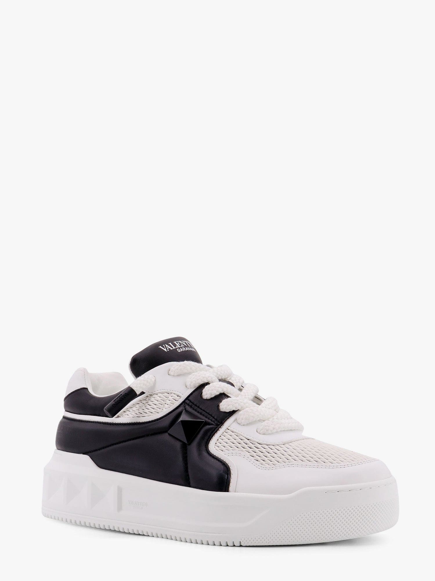 Valentino One Stud Xl Low-top Sneaker In Nappa Leather And Jacquard Toile Iconographe Technical Fabric In White