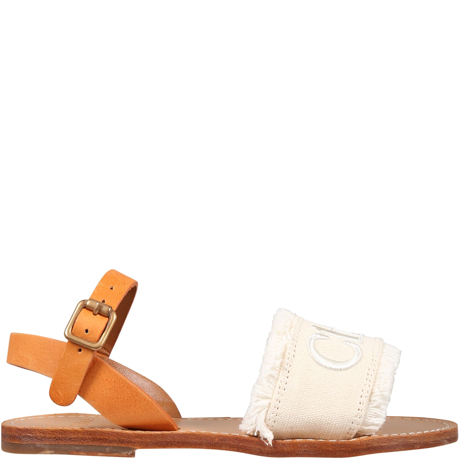 Chloé Kids' Ivory Sandals For Girl With Embroidered Logo