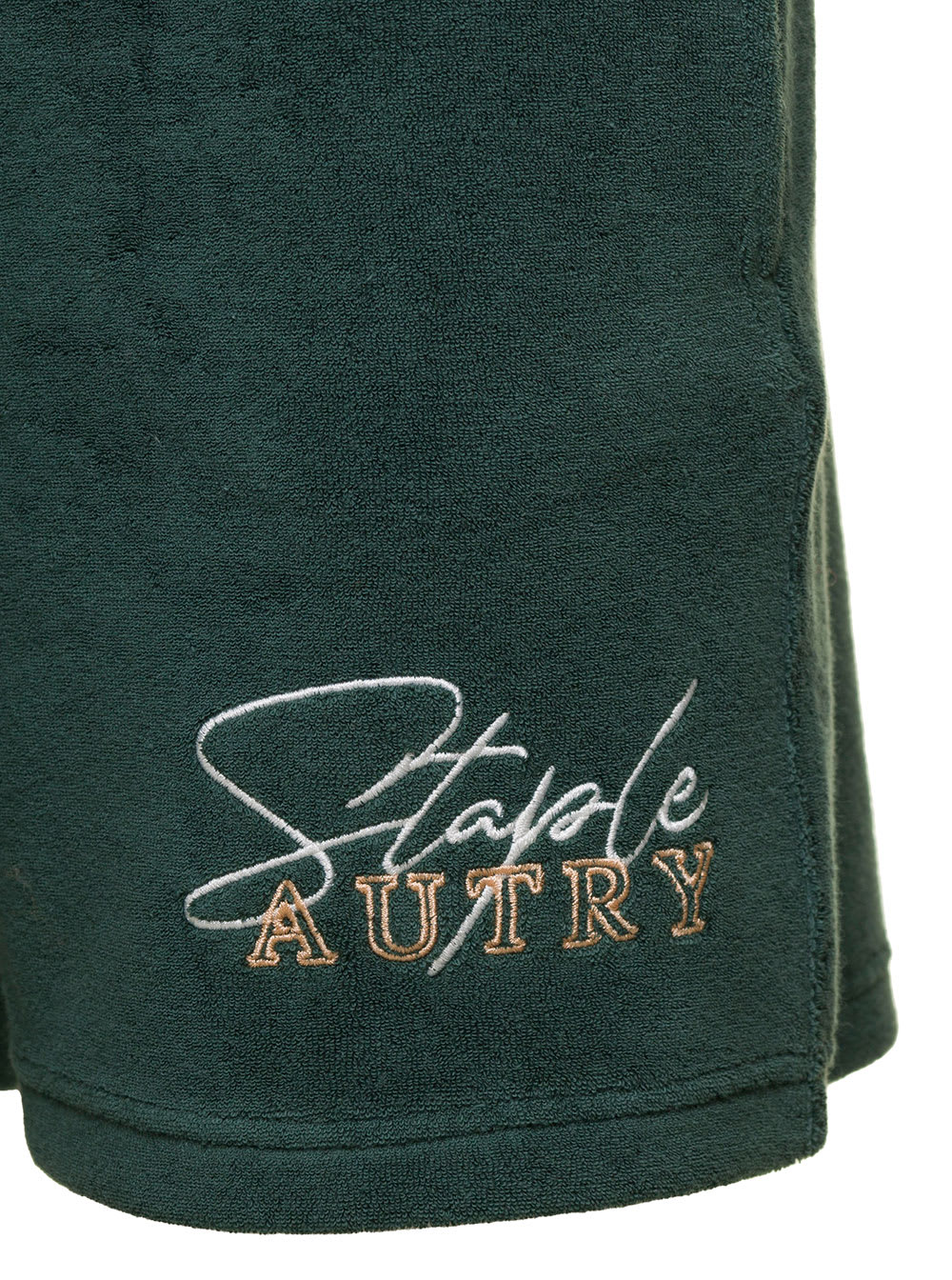 Shop Autry Green Bermuda Shorts With Drawstring And Staple X Logo Detail In Jersey Man