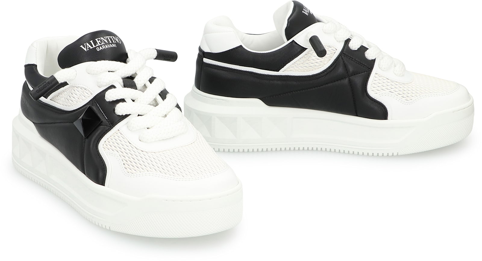 Valentino Garavani One Stud Xl Low-top Sneaker In Nappa Leather And Jacquard Toile Iconographe Techn In White