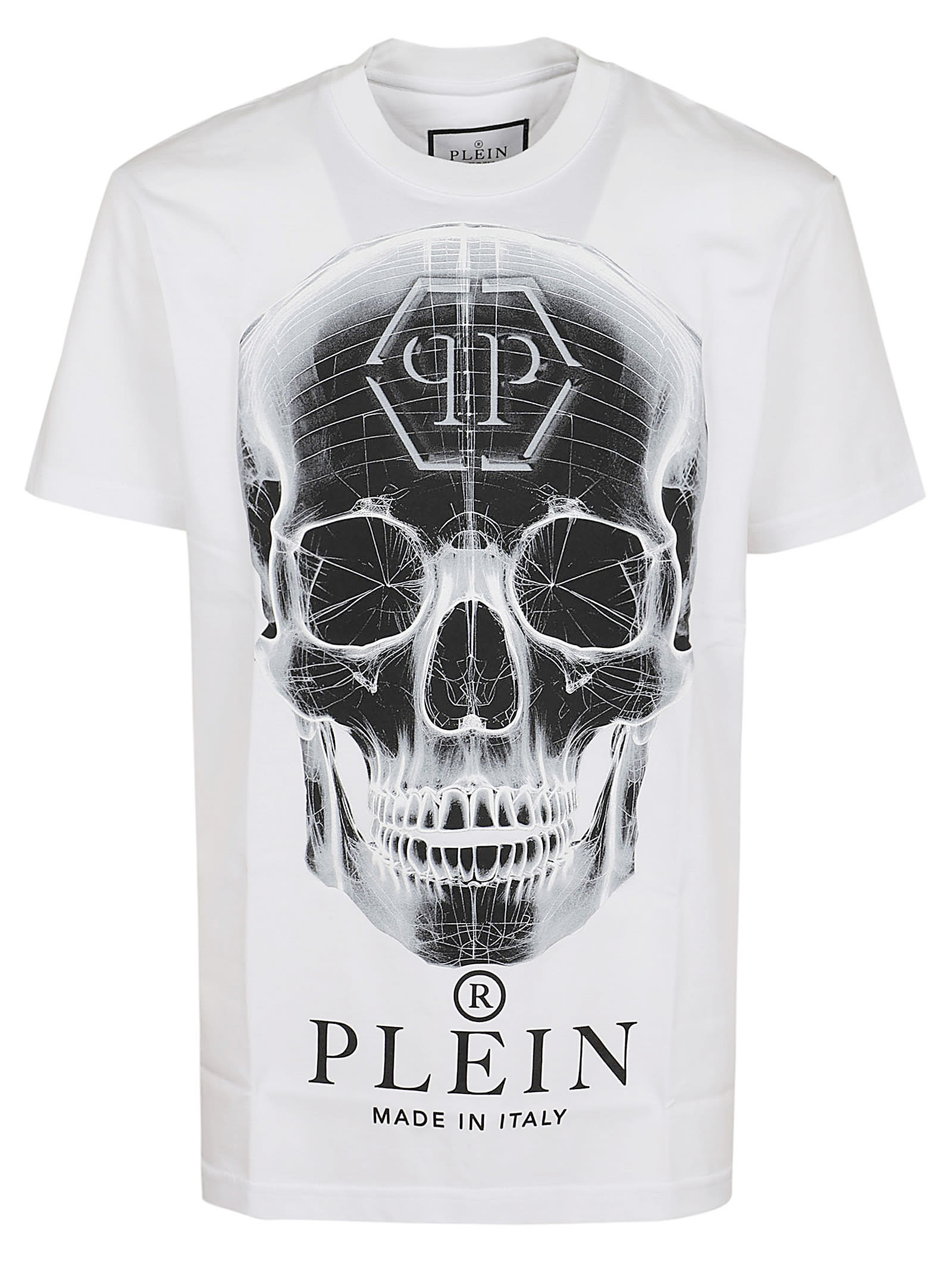 Shop Philipp Plein T-shirt Round Neck Ss Skull In White