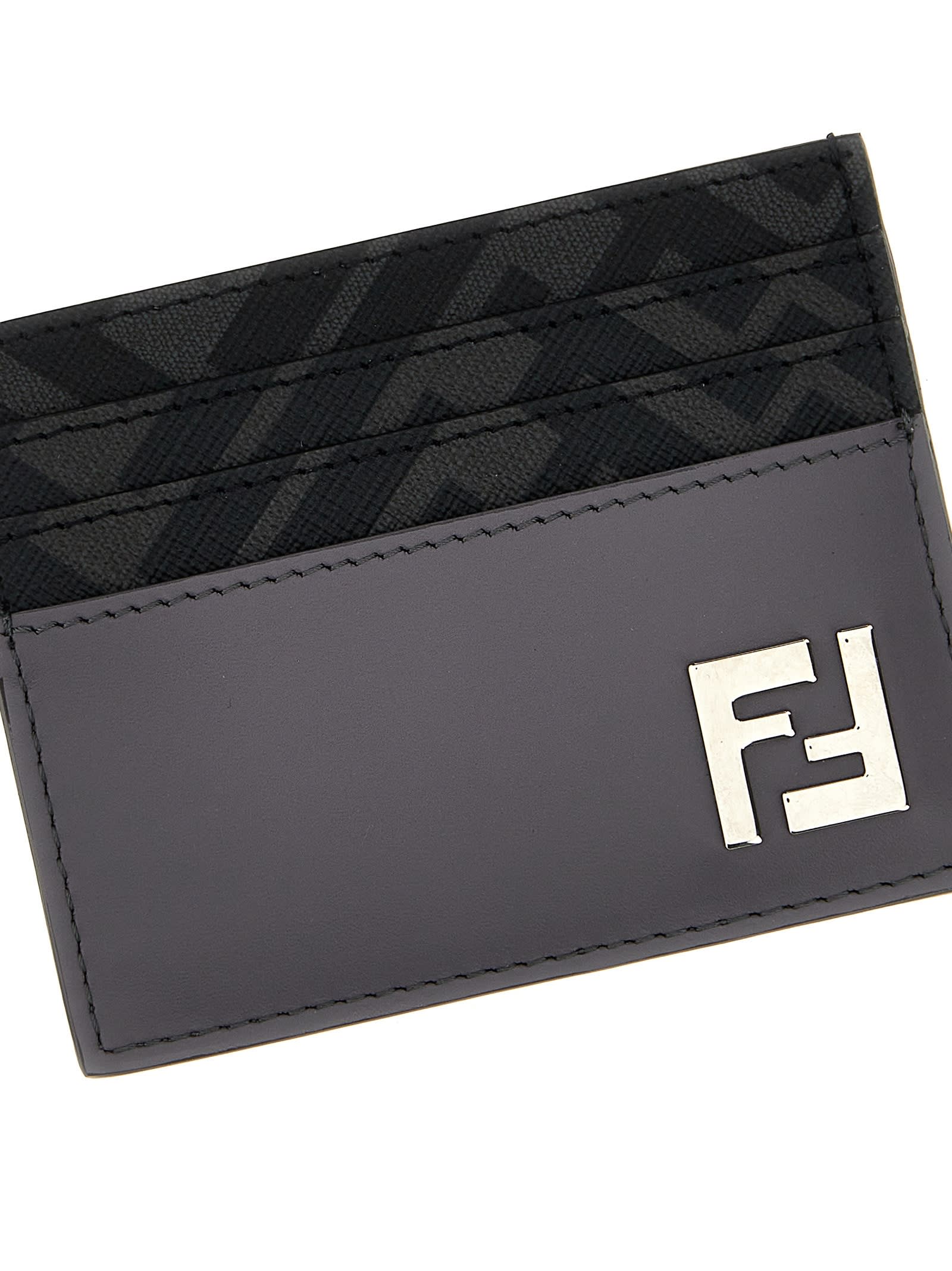 Shop Fendi Squared Ff Card Holder In Gray