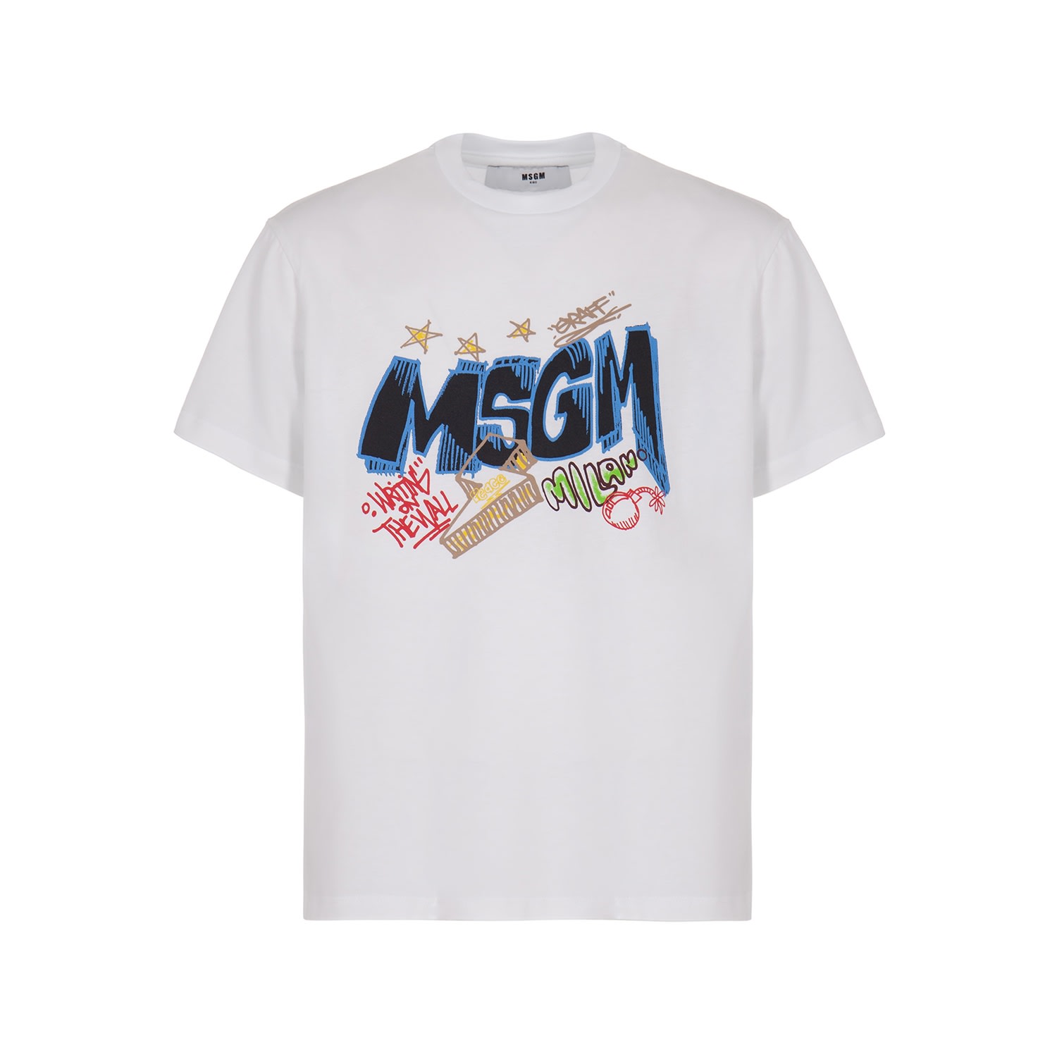 Msgm Kids' T-shirt With Print In Bianco