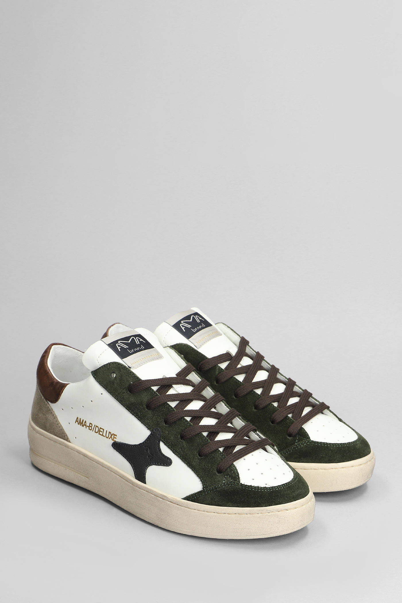 Shop Ama Brand Sneakers In White Suede And Leather