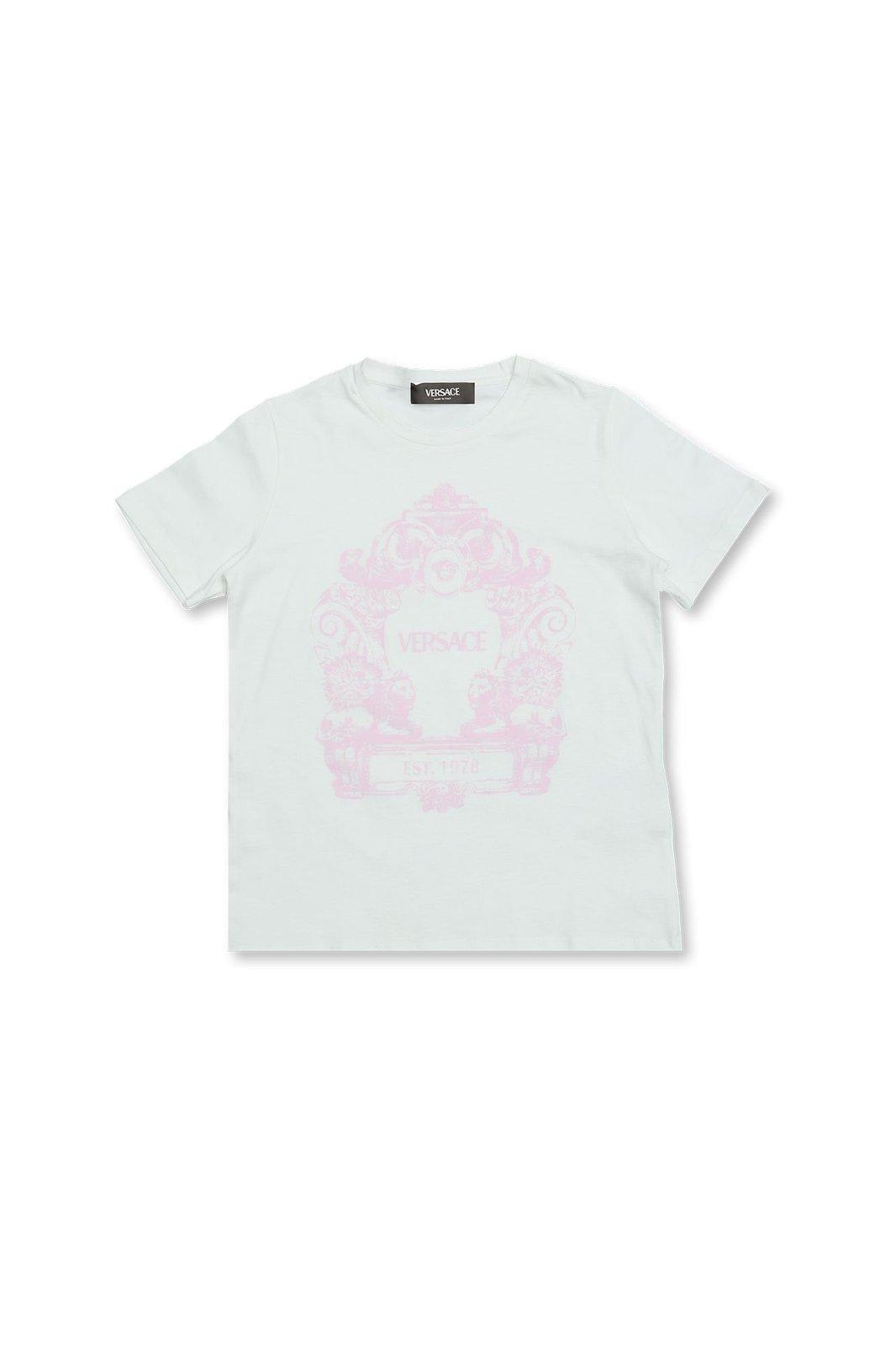 Shop Versace Cartouche-printed Crewneck T-shirt In Bianco