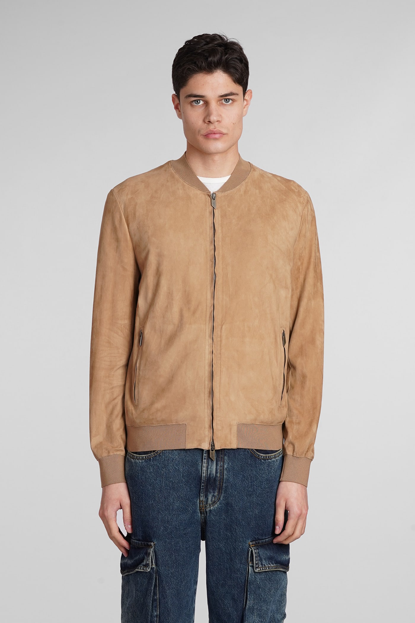 Bomber In Camel Suede