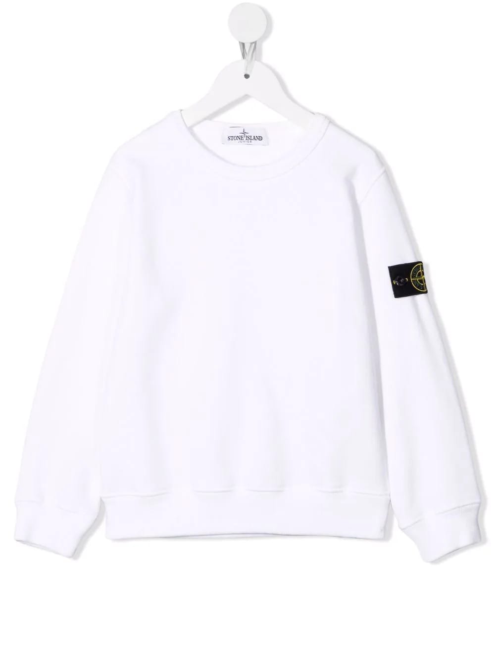 Stone Island Junior Kids White Round-neck Sweatshirt With Logo Patch