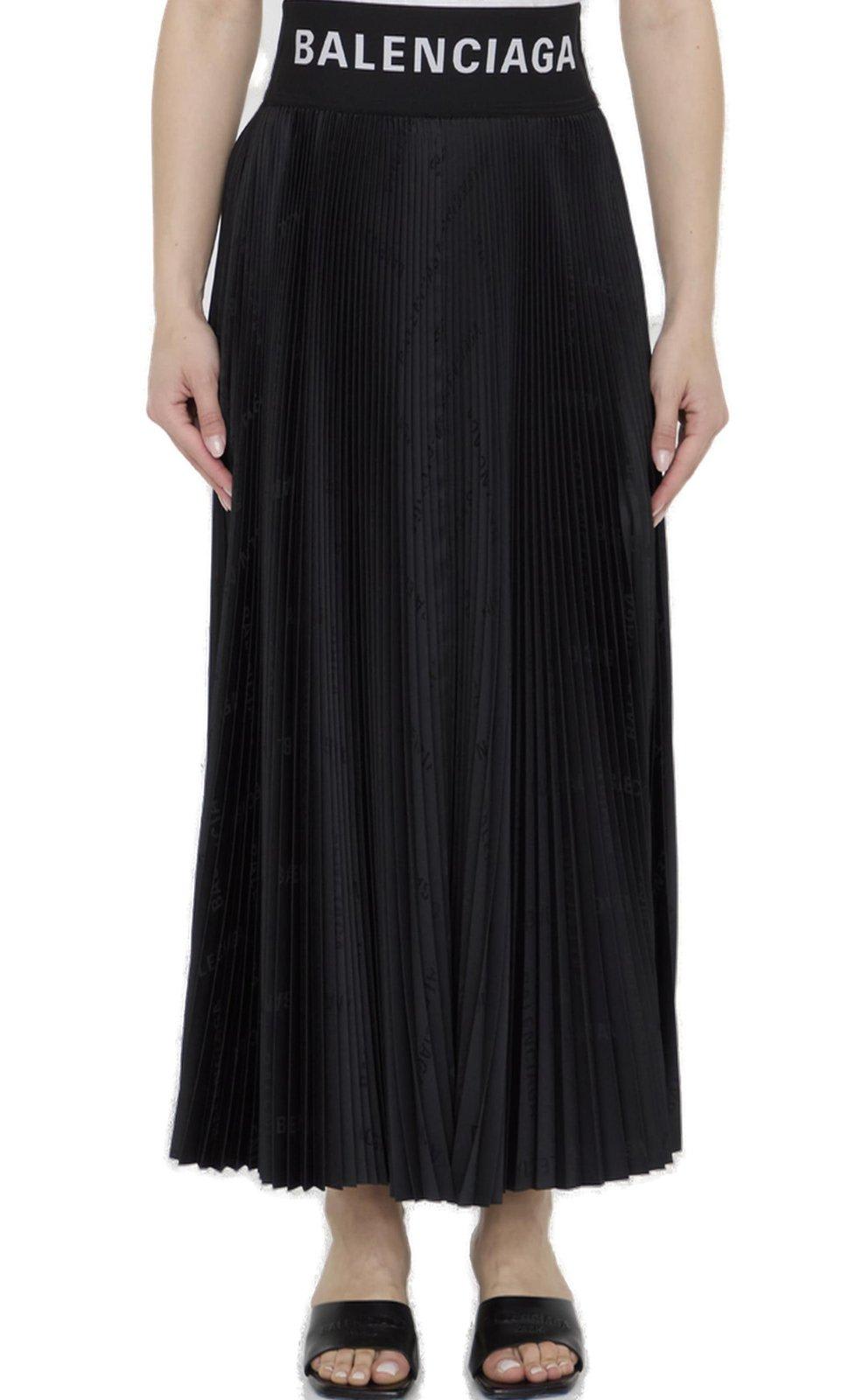 Shop Balenciaga Pleated Midi Skirt In Black