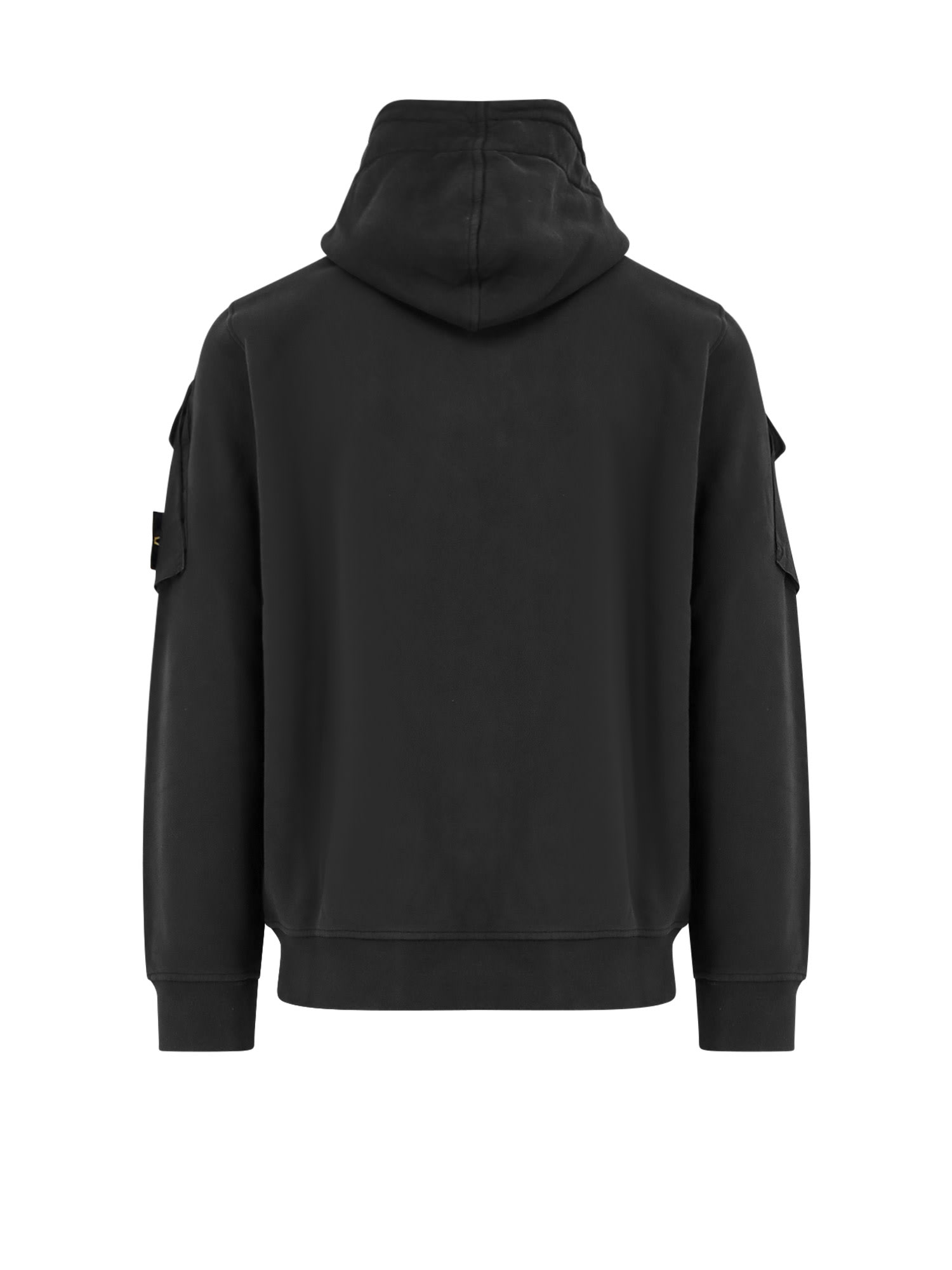 Stone Island Hoodie With Zip And Sleeve Pockets In Black