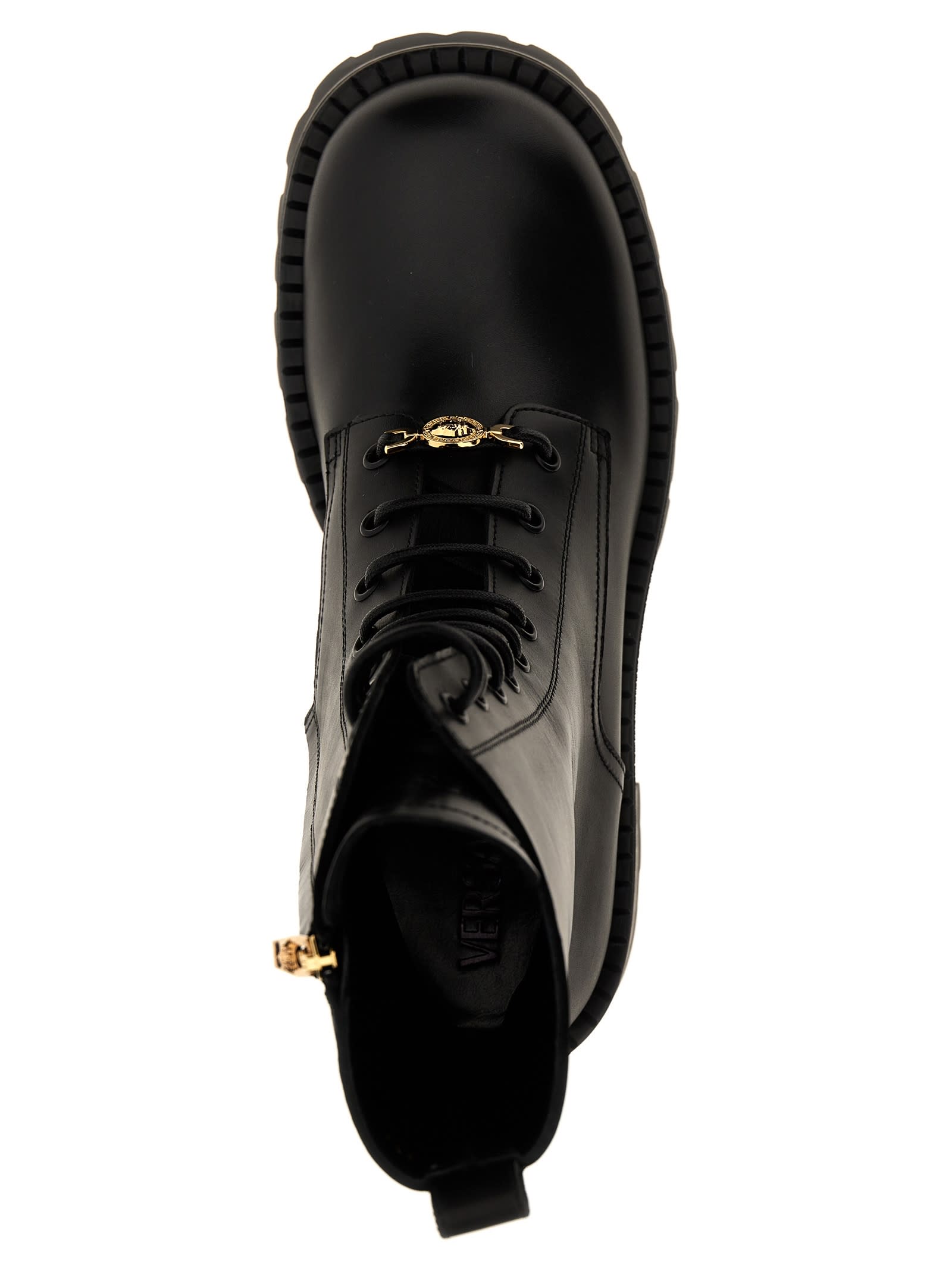 Versace Vagabond Lace-up Army Boots In V Black  Gold