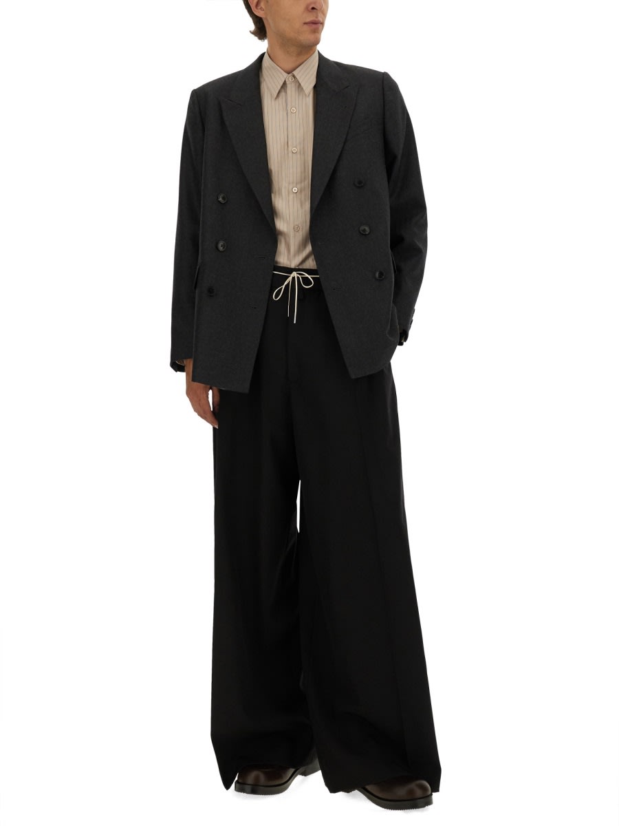 Dries Van Noten Striped Long Sleeve Shirt With Button-down Collar In Nude