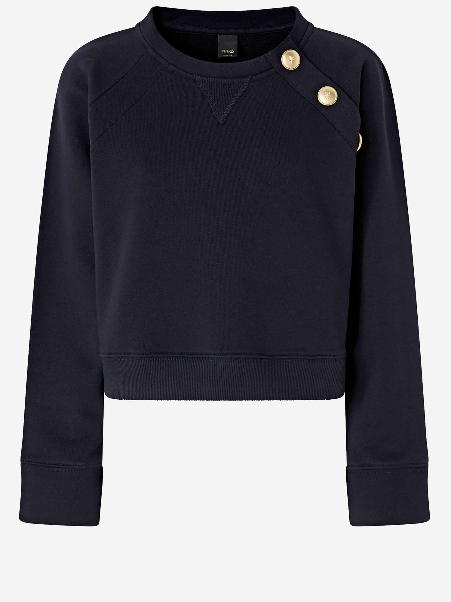 Pinko Crewneck Knitwear With Gold Logo Buttons In Blue