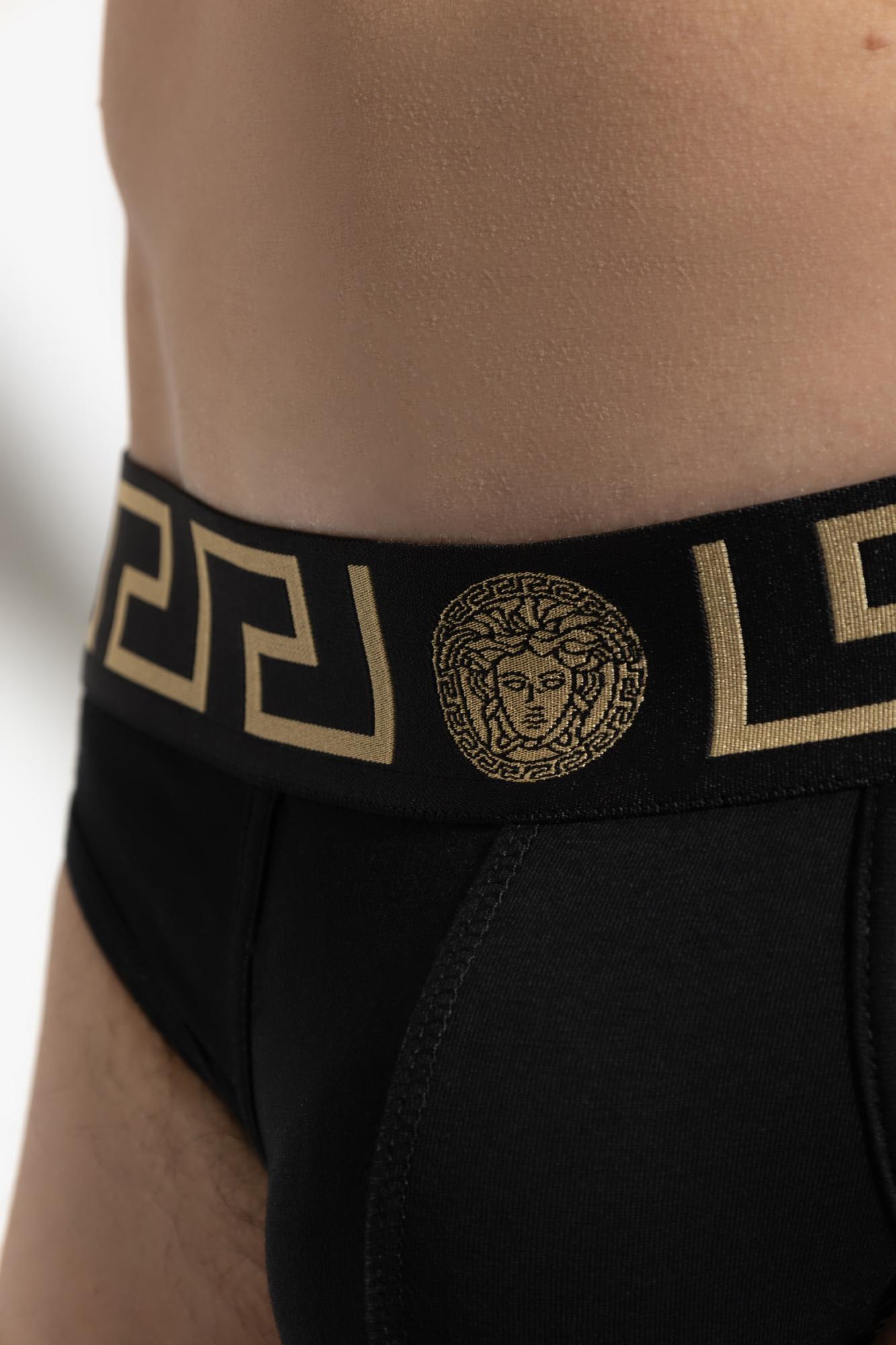 Versace Swim Brief With Greca Motif In Black