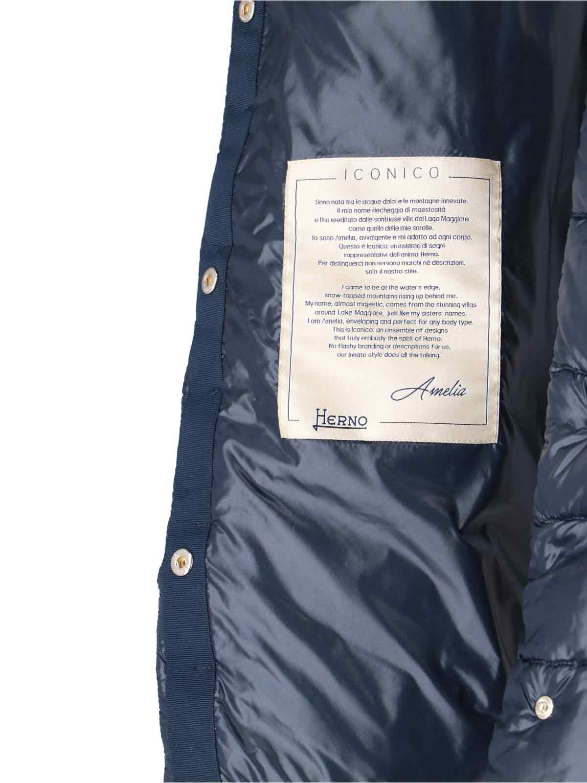 Herno High-collar Navy Quilted Nylon Coat In Blue