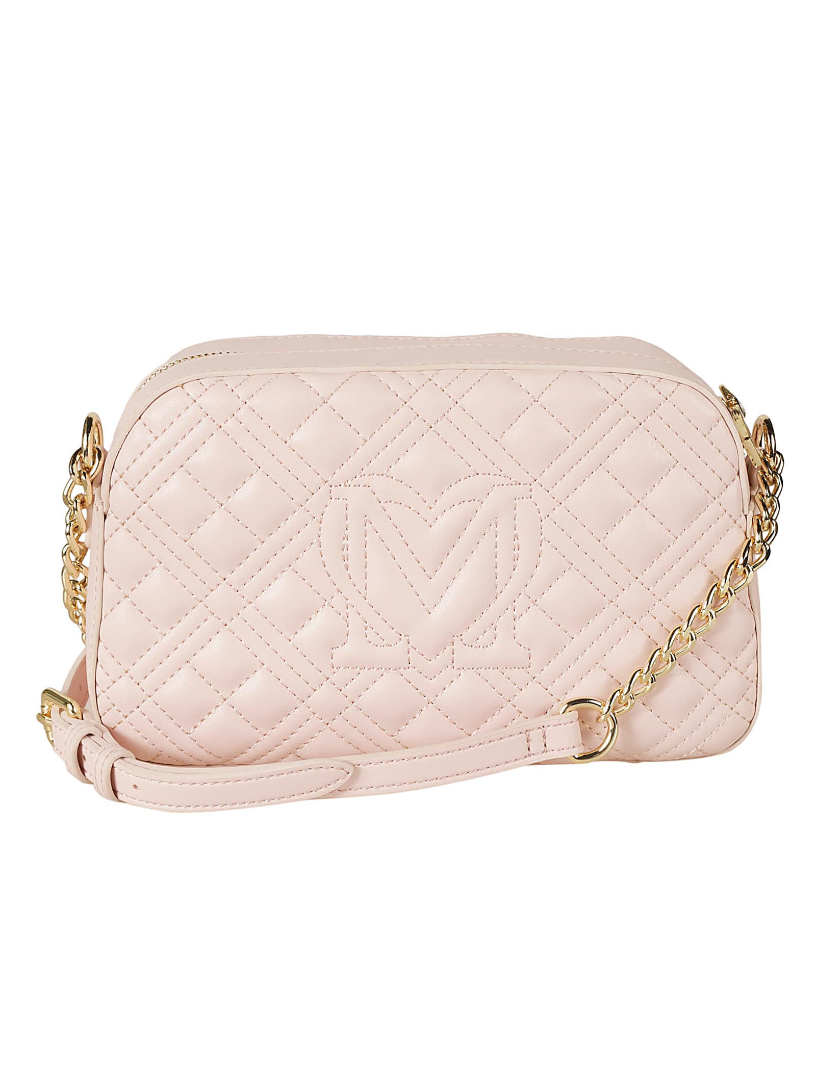 Shop Love Moschino Top Zip Quilted Chain Shoulder Bag In Cipria