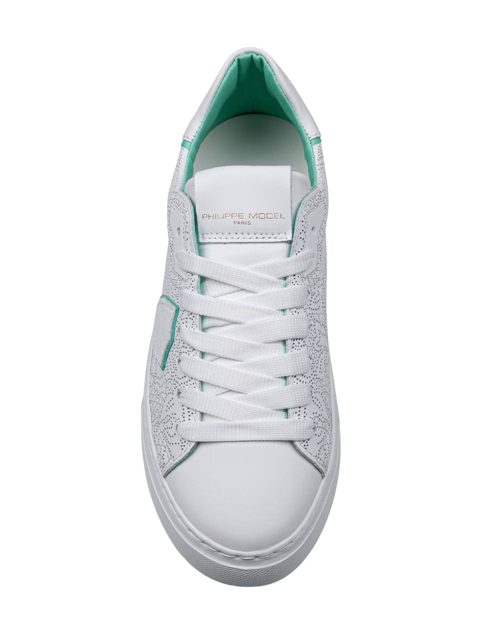 Philippe Model Temple Perforated Leather Sneakers Color White And Green In Animal Print