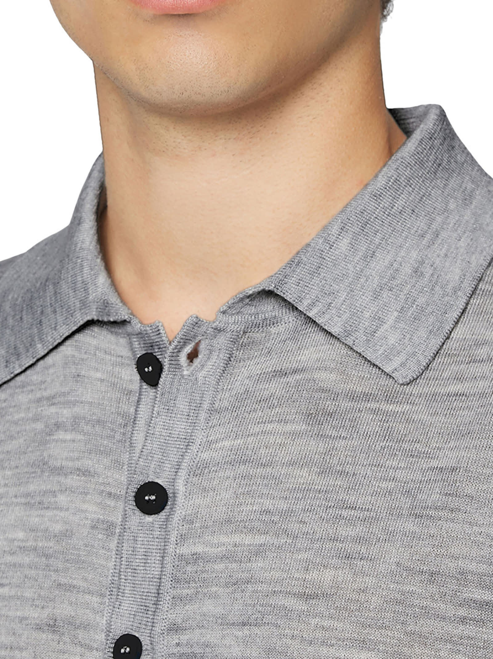 Shop Kiton Jersey Poloshirt S/s Virgin Wool In Pearl Grey