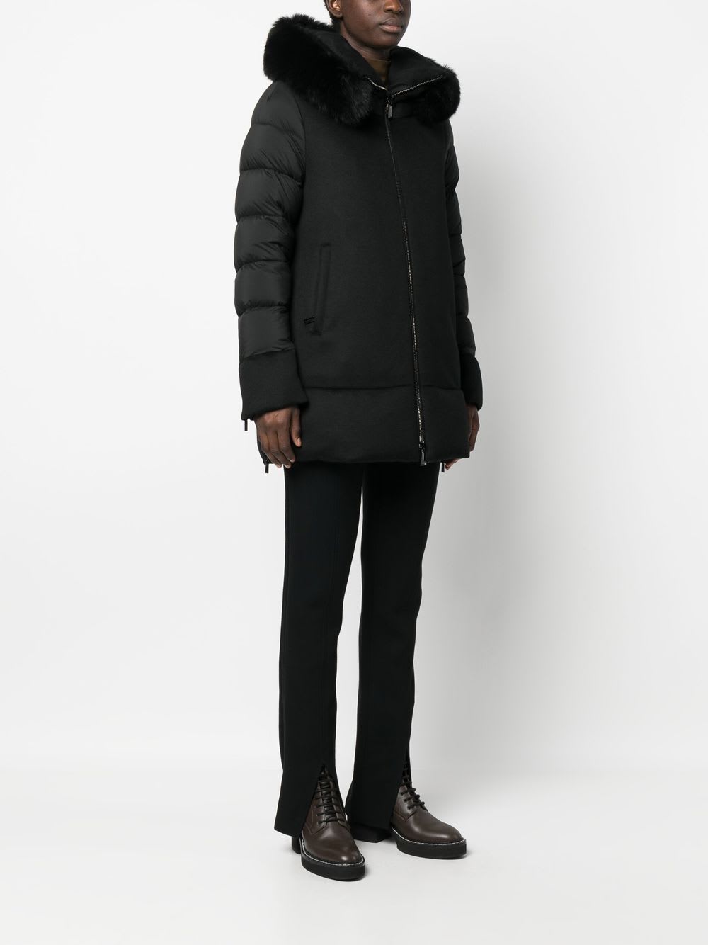 Moorer Medium-length Fresia Down Jacket With Hood And Fur In Black