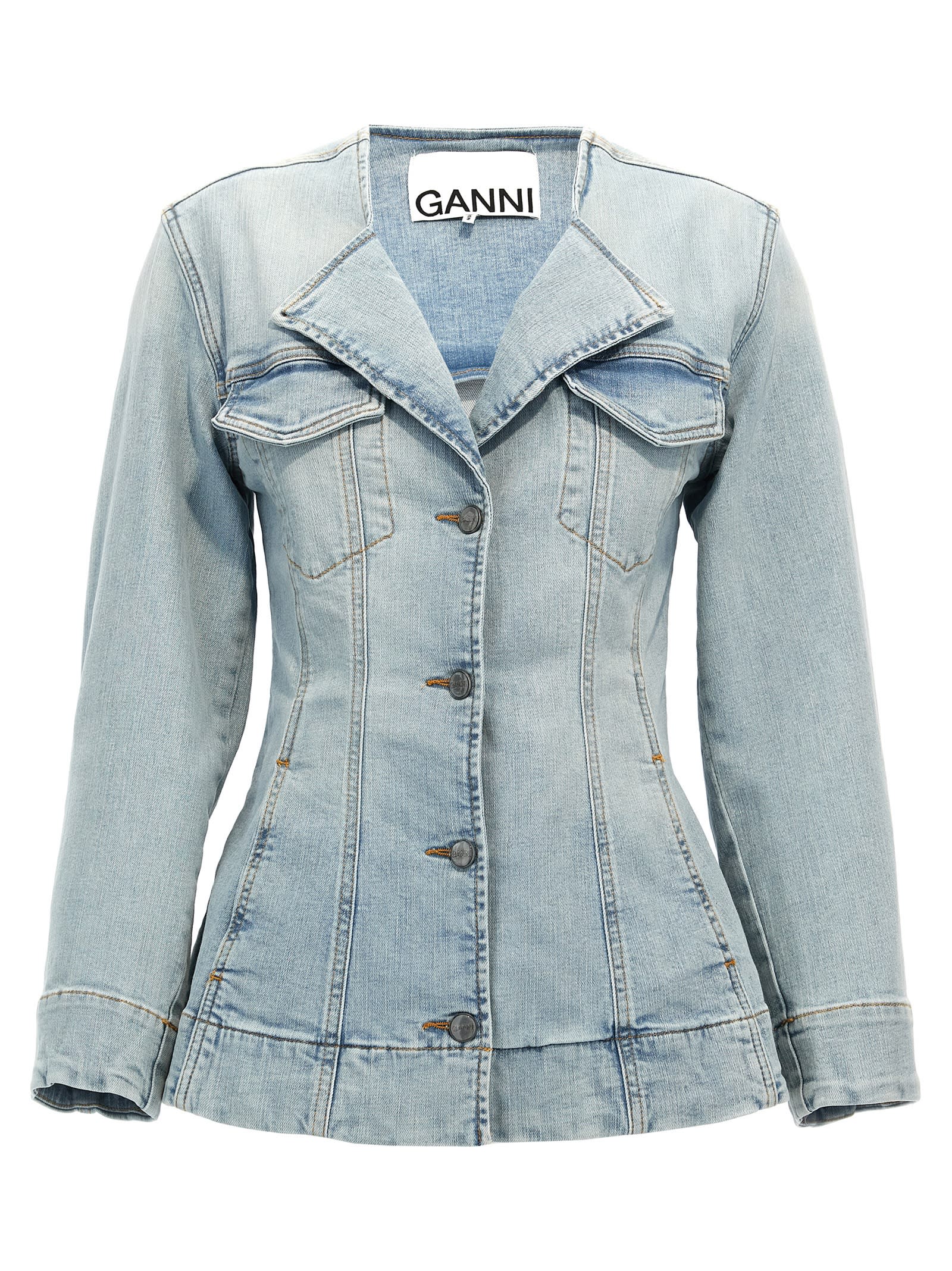 Shop Ganni Denim Blazer In Light Blue