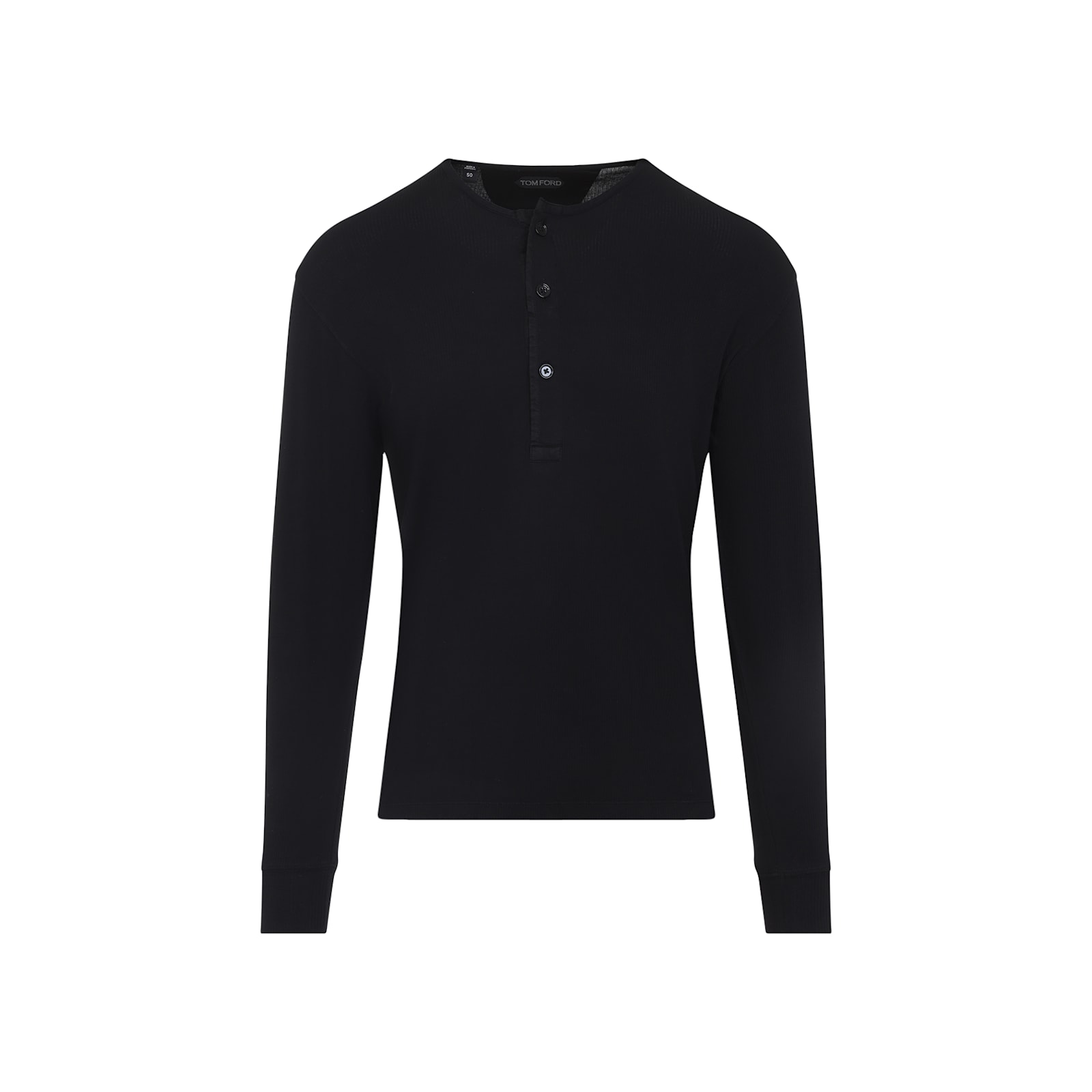 Tom Ford Long-sleeved Henley Top With Buttoned Placket And Fitted Silhouette In Black