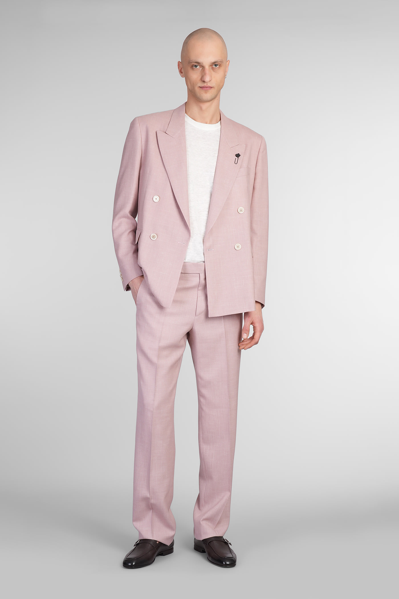 パンツ LARDINI Wool, silk and linen trouser with fold Rosa Wool and silk wide-leg pants in pink - Valentino | Mytheresa