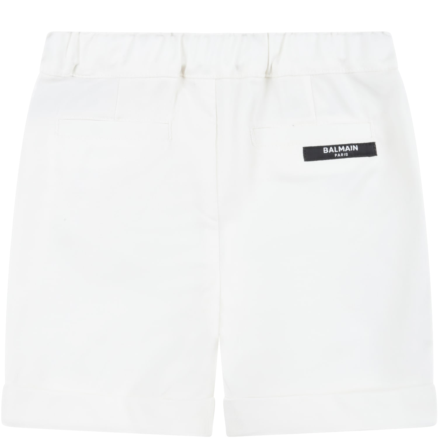 Shop Balmain Ivory Shorts For Baby Boy With Logo Patch
